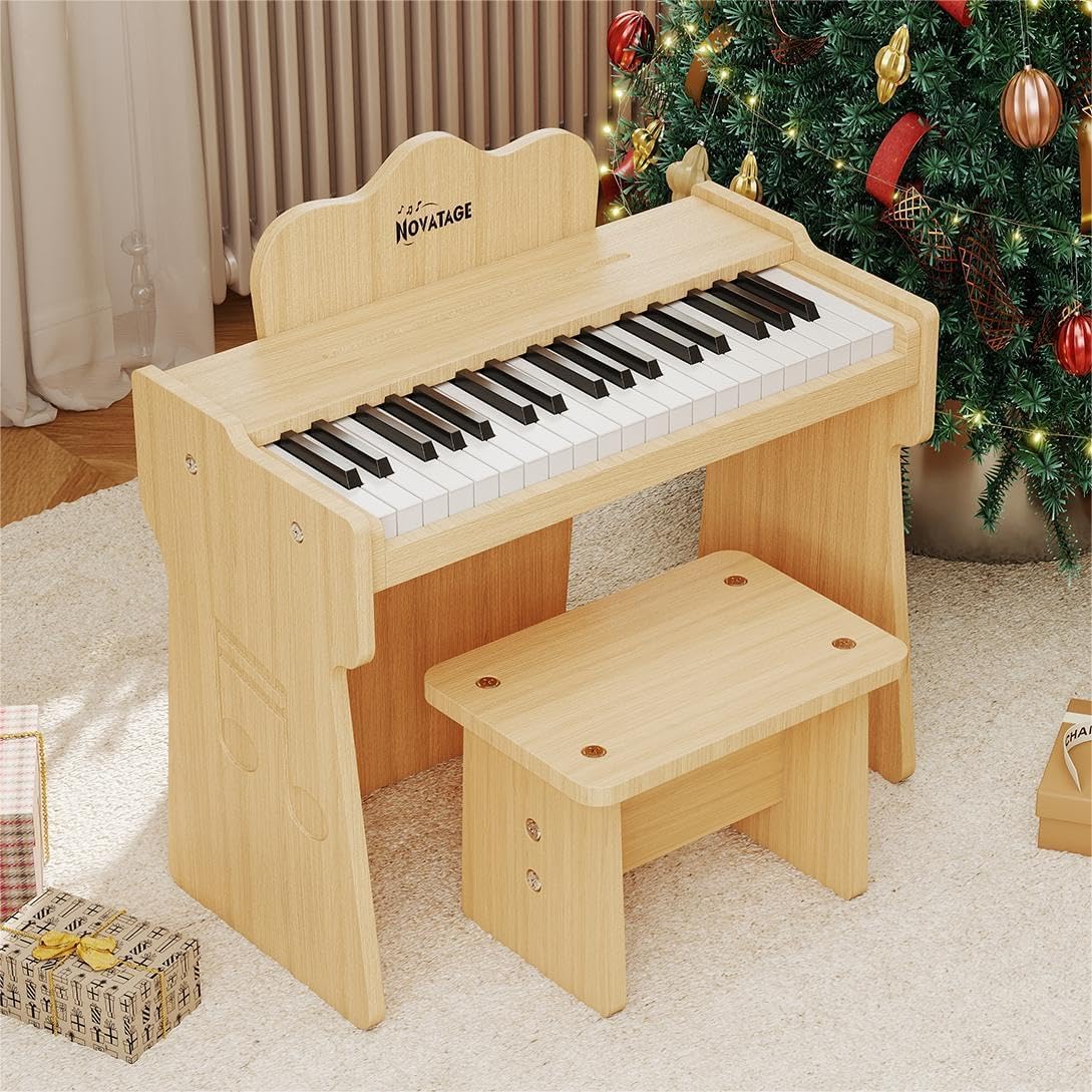 Kids Piano Keyboard, 37 Keys Wooden Digital Piano for Kids, Mini Baby Piano Toy, Music Educational Instrument Toy for 2+ Girls and Boys (Light Oak)