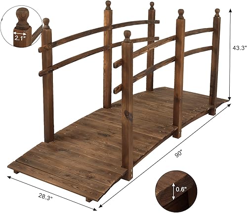 Vista 94 de VINGLI Puente de jardín, arco de madera clásico con pasarelas de seguridad (negro, 7.5 pies)