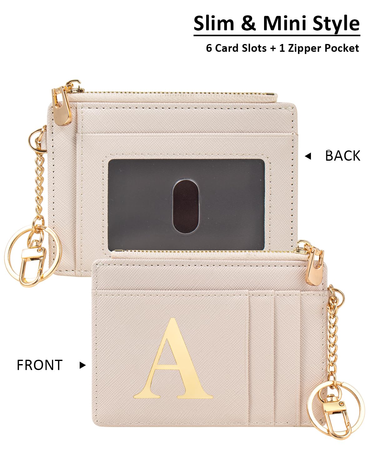 KOTORA RFID Card Holder Wallet, Initial Slim Wallet for Women RFID Blocking Thin Travel Wallet, Leather Credit Card Holder, Personalized Gifts for Women (Initial A)