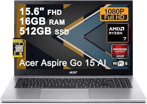 Acer Aspire Go 15 AI Business Laptop 15.6" FHD ComfyView AMD 8-core Ryzen 7 7730U 16GB RAM 512GB SSD Type-c Wi-Fi6 Long-Lasting Battery Win11 ICP Hub