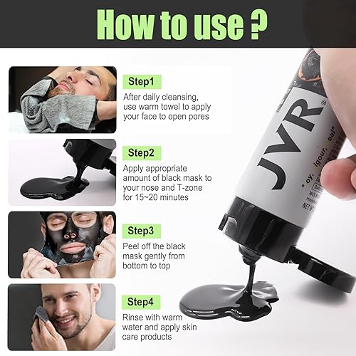 Miniatura 6 de JVR Máscara facial despegable, máscara eliminadora de puntos negros para hombres, mujeres, 2 en 1, máscara negra despegable, máscara facial