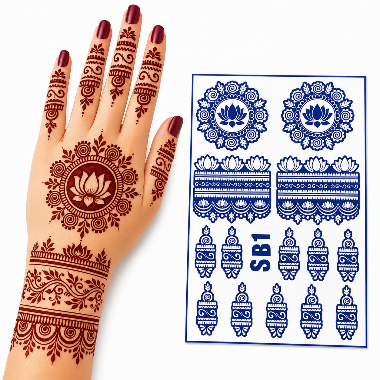 Mehndi Stencil Stickers for Hands | Henn Tattoo Stencils | Self Adhesive Temporary Tattoo Templates | Easy to Apply | For Women & Girls | Semi Bridal Henna Designs |-image-23