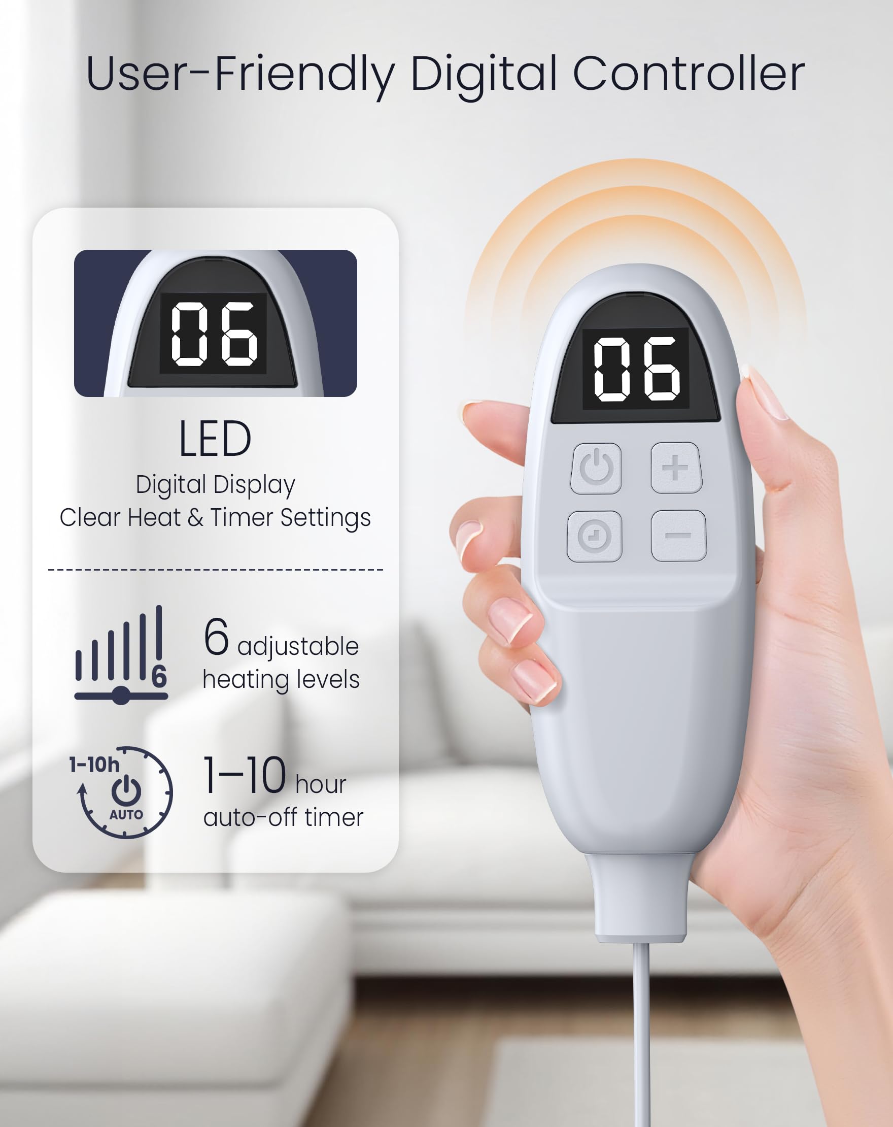 anysun Coperta Elettrica Matrimoniale, Termocoperta 200 x 180 cm, 6 Livelli di Temperatura, Timer 8-10 Ore, Spegnimento Automatico, Plaid Riscaldabile per Divano Letto di Casa, Lavabile in Lavatrice