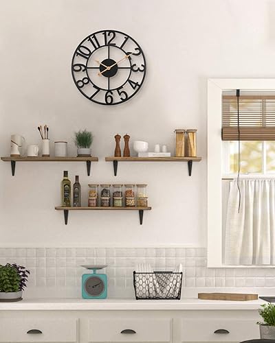 Reloj de pared silencioso de 14 pulgadas, funciona con pilas, para decoración de sala de estar, moderno, estilo granja, vintage, de metal negro,