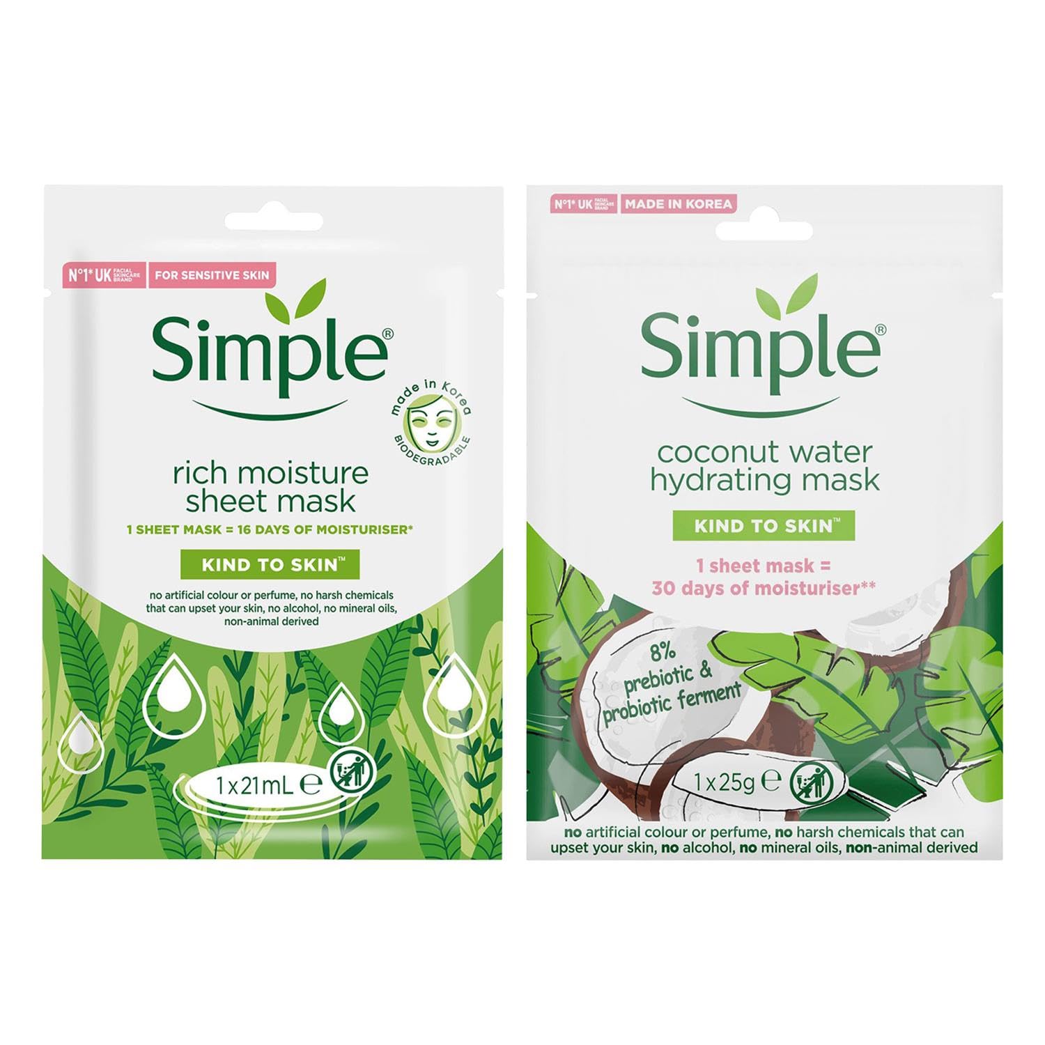 Face Sheet Mask Each 10 Pack - Hydrating Coconut Water & Rich Moisture Masks for Soft, Nourished, Revitalized Skin, Deep Hydration, Daily Skincare Boost