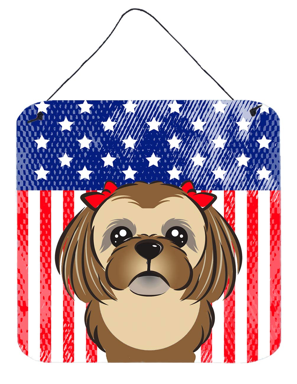 Drapeau américain et Shih Tzu décoratif pour suspendre sur une porte de salon ou d'entrée