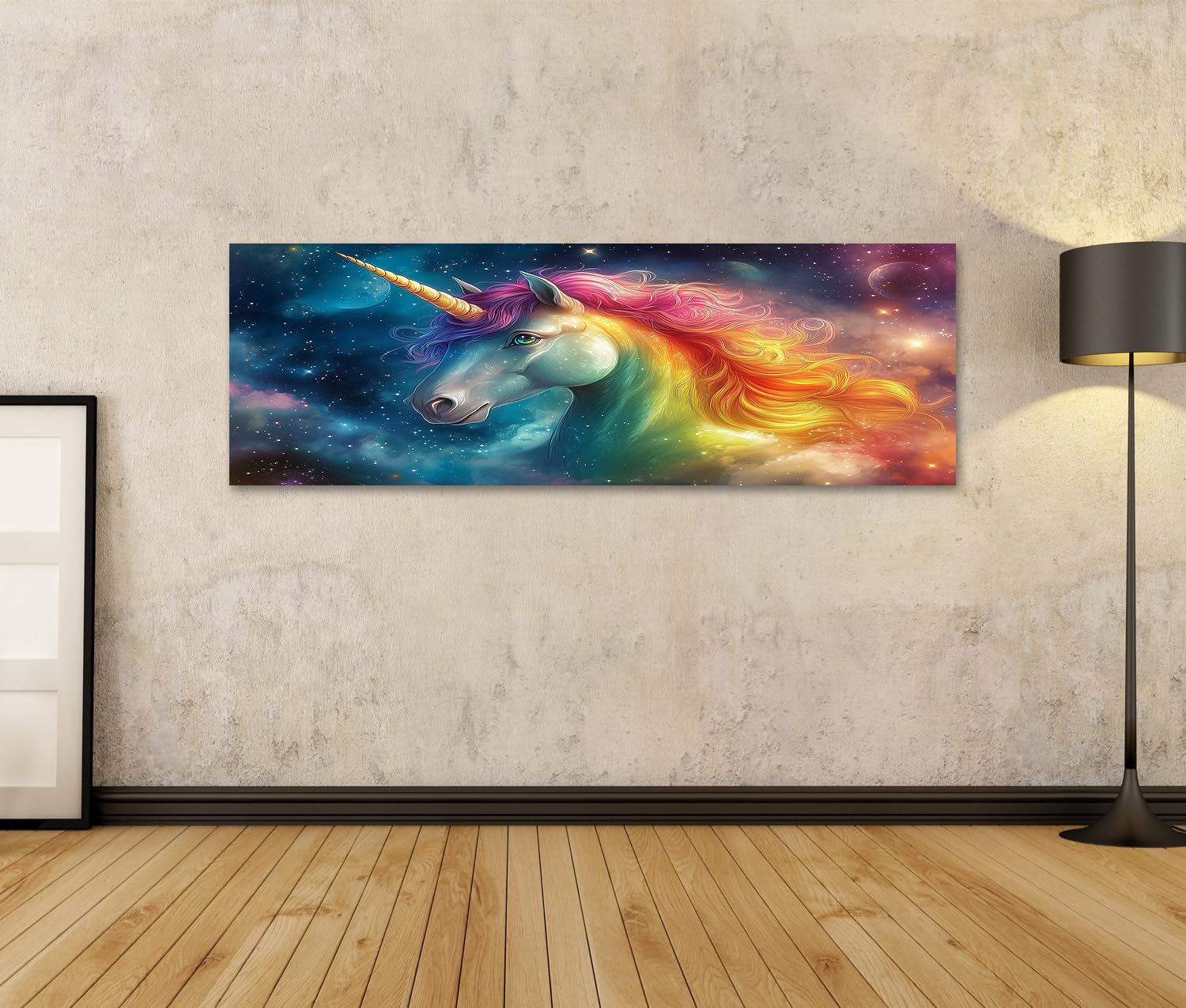 islandburner Imagen de Prime sobre lienzo Unicornio en Cosmos arco iris con cielo estrellado y planeta imágenes murales póster