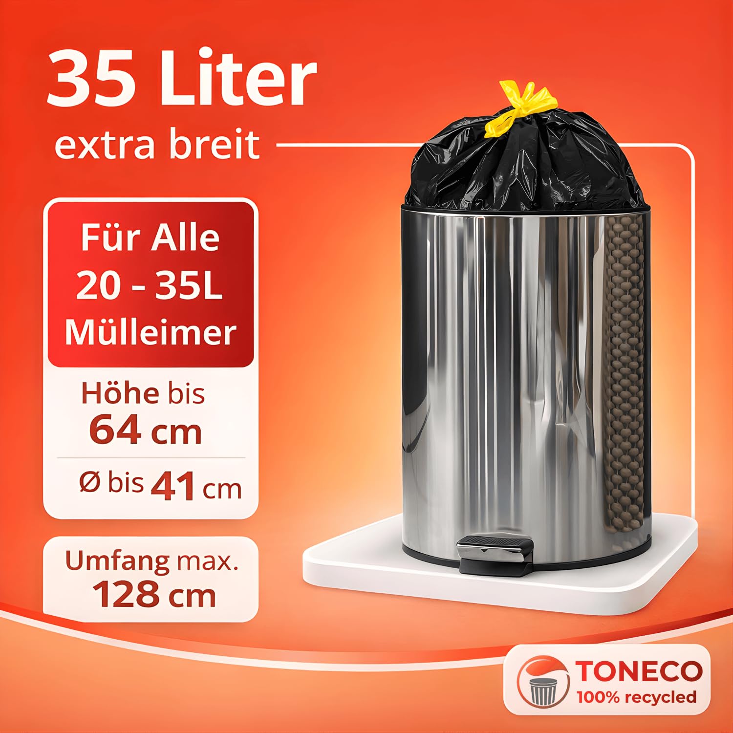 ZUGBAND MÜLLBEUTEL 35L - 500 Beutel - EXTRA BREIT - 100% recycelt - reißfest und wasserdicht (30/35L - 25 Rollen = 500 Beutel)
