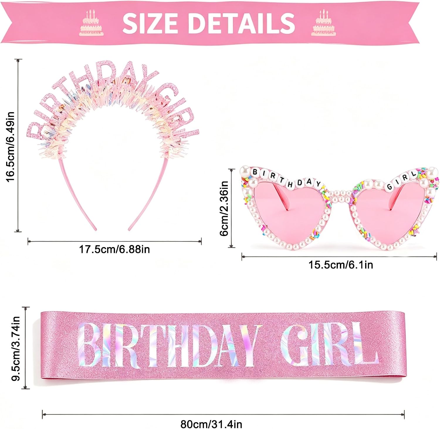 suptilics Birthday Girl Sash Crown Headband and Sunglasses Set