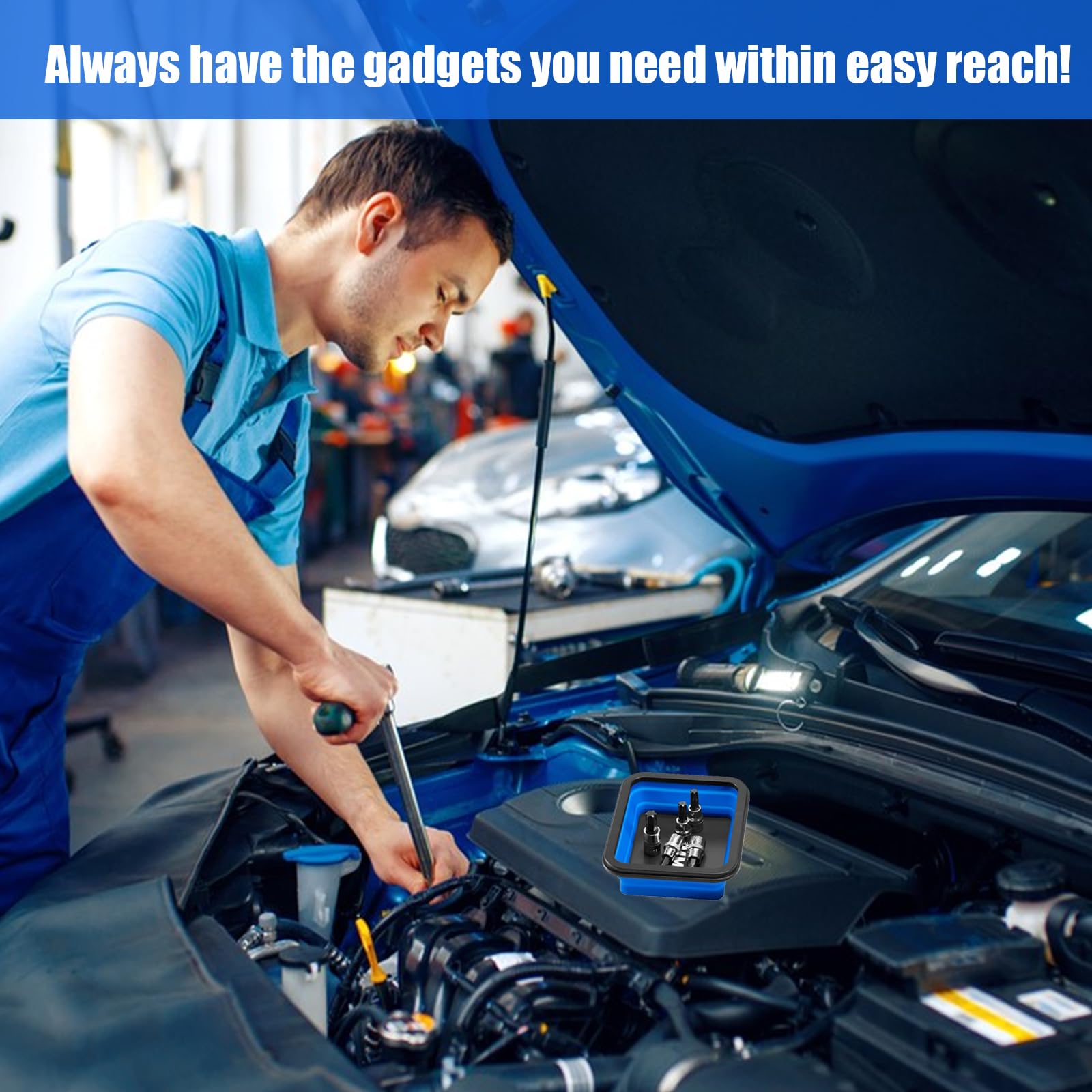 3 Vassoi Magnetici Pieghevoli Per Officina - Organizzatore Per Viti, Bulloni E Piccoli Attrezzi, Blu - Foto 9