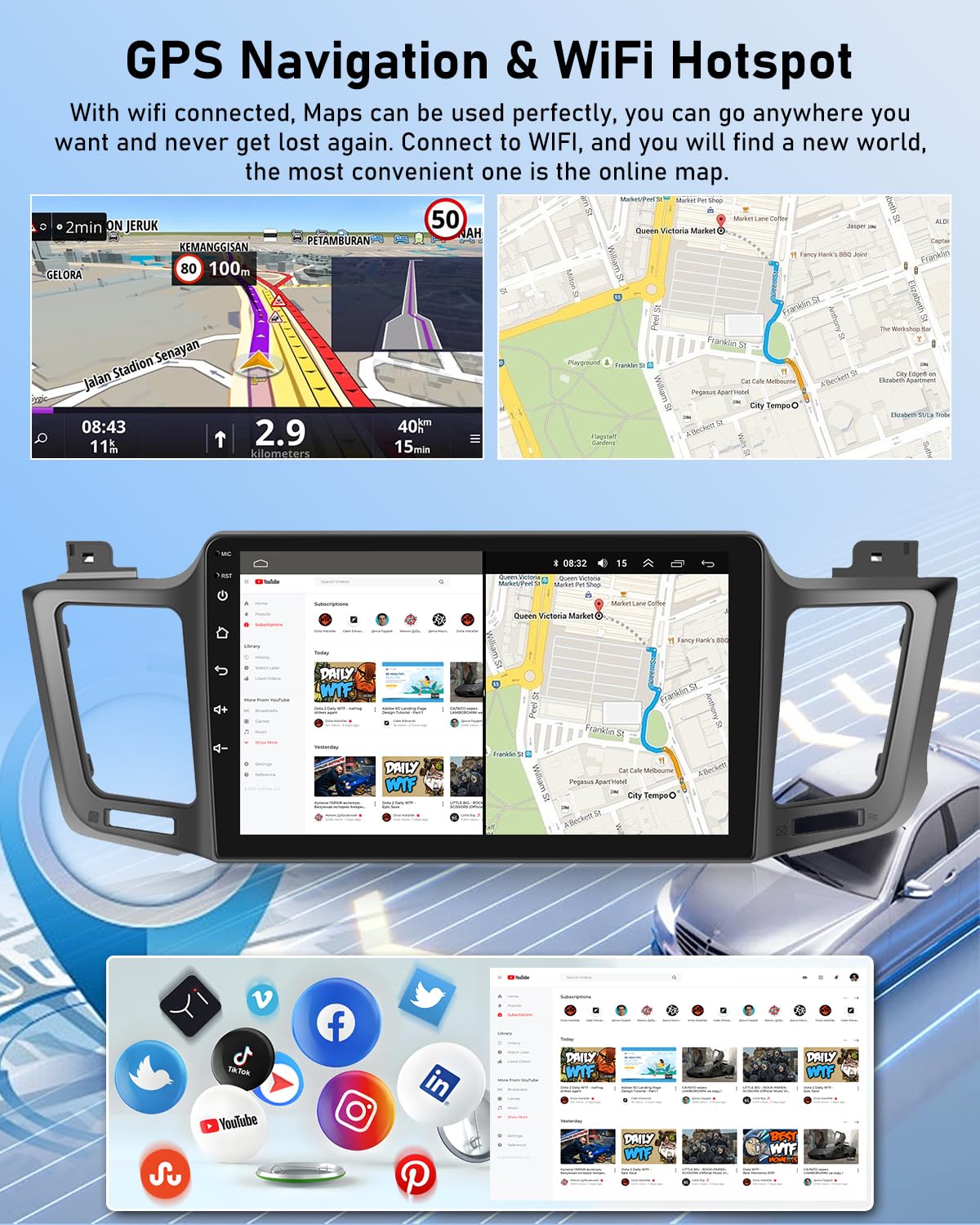 2G+64G Android Autoradio per Toyota RAV4 2013-2019 - Senza fili Carplay e Android Auto - 10.1 pollici Android Stereo con WiFi EQ GPS Mirror Link FM RDS + Telecamera posteriore