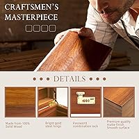 Vista 3 de Large Wooden Box with Hinged Lid with Combination Lock,Wood Storage Box Decorative Lockable Chest for Keepsakes, Valuables, Accessories, Treasured