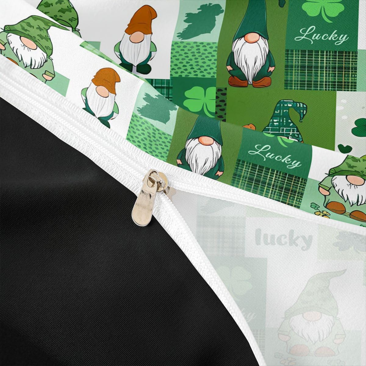 jejeloiu St.Patrick's Day Bedding Set King Size Plaid Buffalo Check Comforter Cover Set for Boys Girls Teens Four Leaf Clover Duvet Cover Green Leopard Bedspread Cover Room Decor