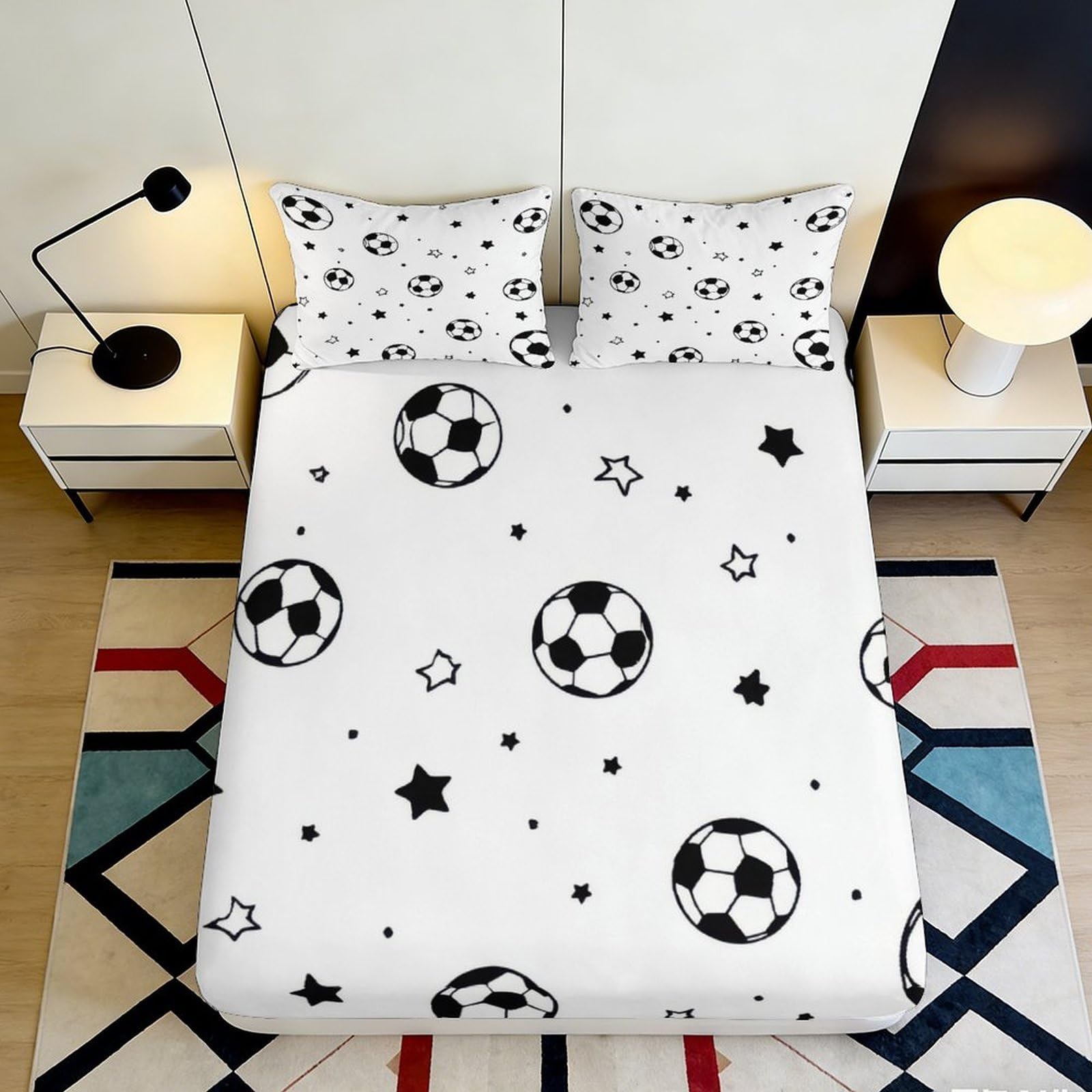 Ctjqhvmx Style-5 3D Printed Football Pattern Fitted Sheet Microfiber Deep Pocket Elastic Hem Football Mattress Fitted Cover Washable 90X200x25cm 90X200x25cm