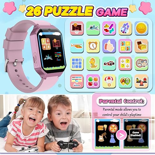 Miniatura 3 de Reloj inteligente para niños de 6 a 12 años, juguetes con 26 juegos, reproductor de música, pantalla táctil HD de 1.69 pulgadas, cámara de video,