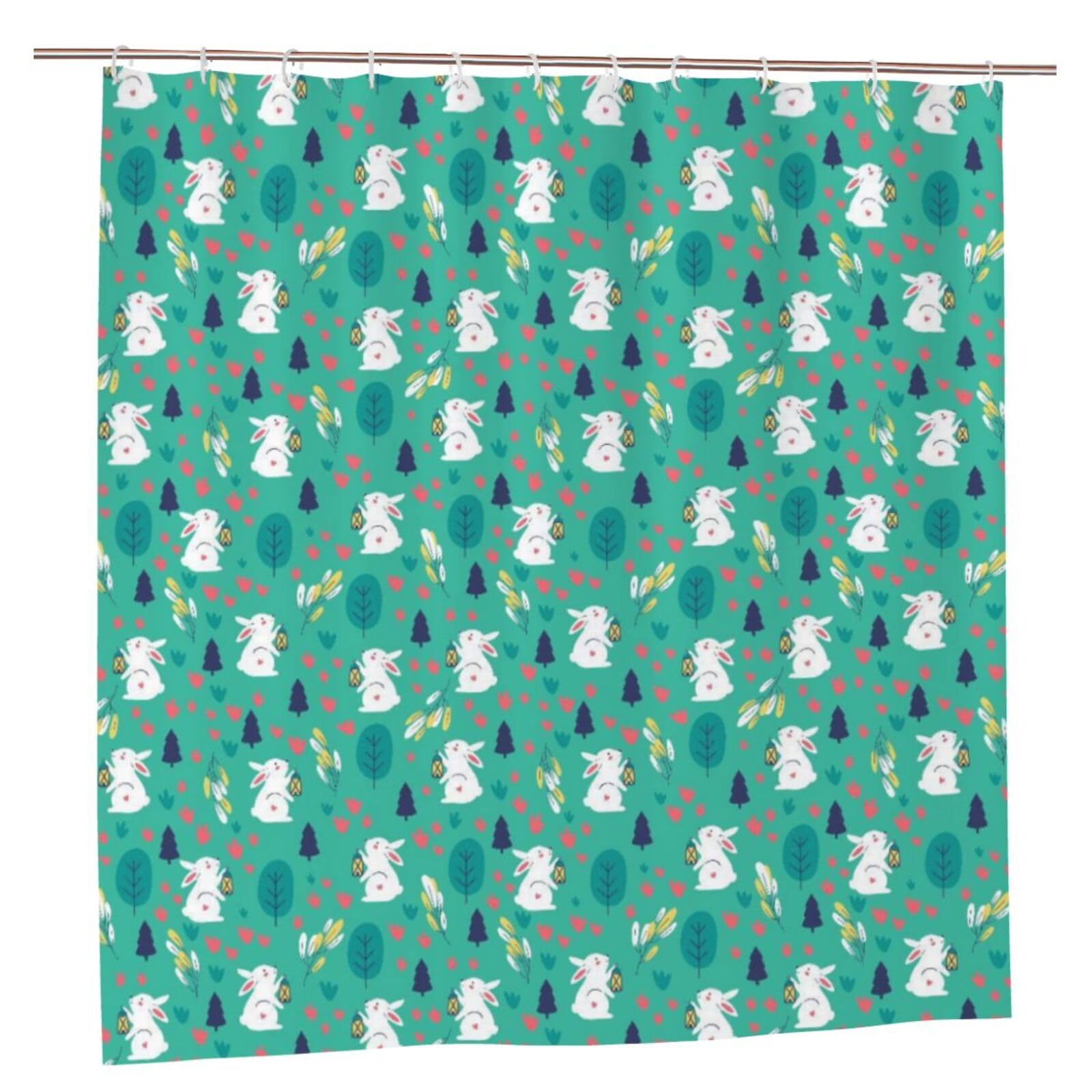 Oudrspo Polyester Fabric Shower Curtain - 70x70 Inch with Metal Grommets, Artistic Privacy Design, Seamless Pattern with Cute Rabbit