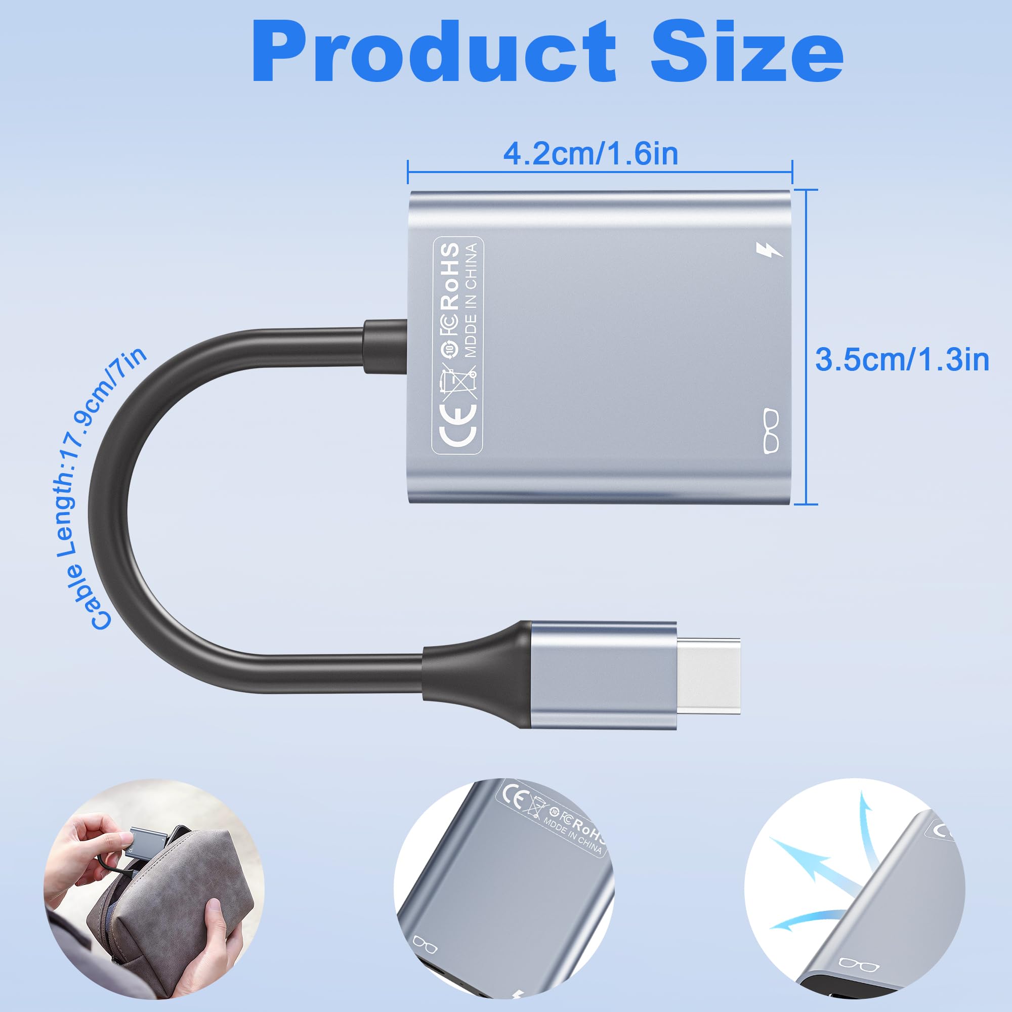 Adapter ładowania USB-C na okulary, adapter ładowania i odczytu z ładowaniem PD 100 W i wyjściem wyświetlacza 4K @ 60 Hz, do przełącznika (nie przełącznika 2), ROG Ally, PS4/5, Xbox, Mac mini