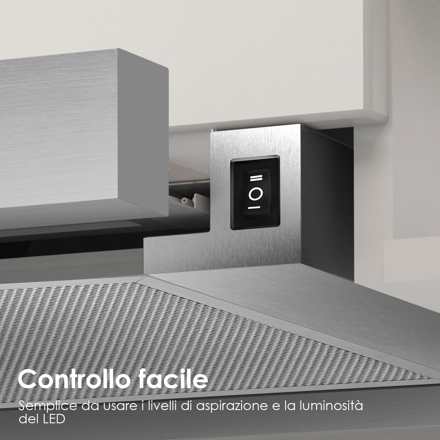 Cappa per schermo piatto, 60 cm, con filtro ai carboni attivi, flusso d'aria 370 m³/h, illuminazione a LED, cappa aspirante piatta 62 dB