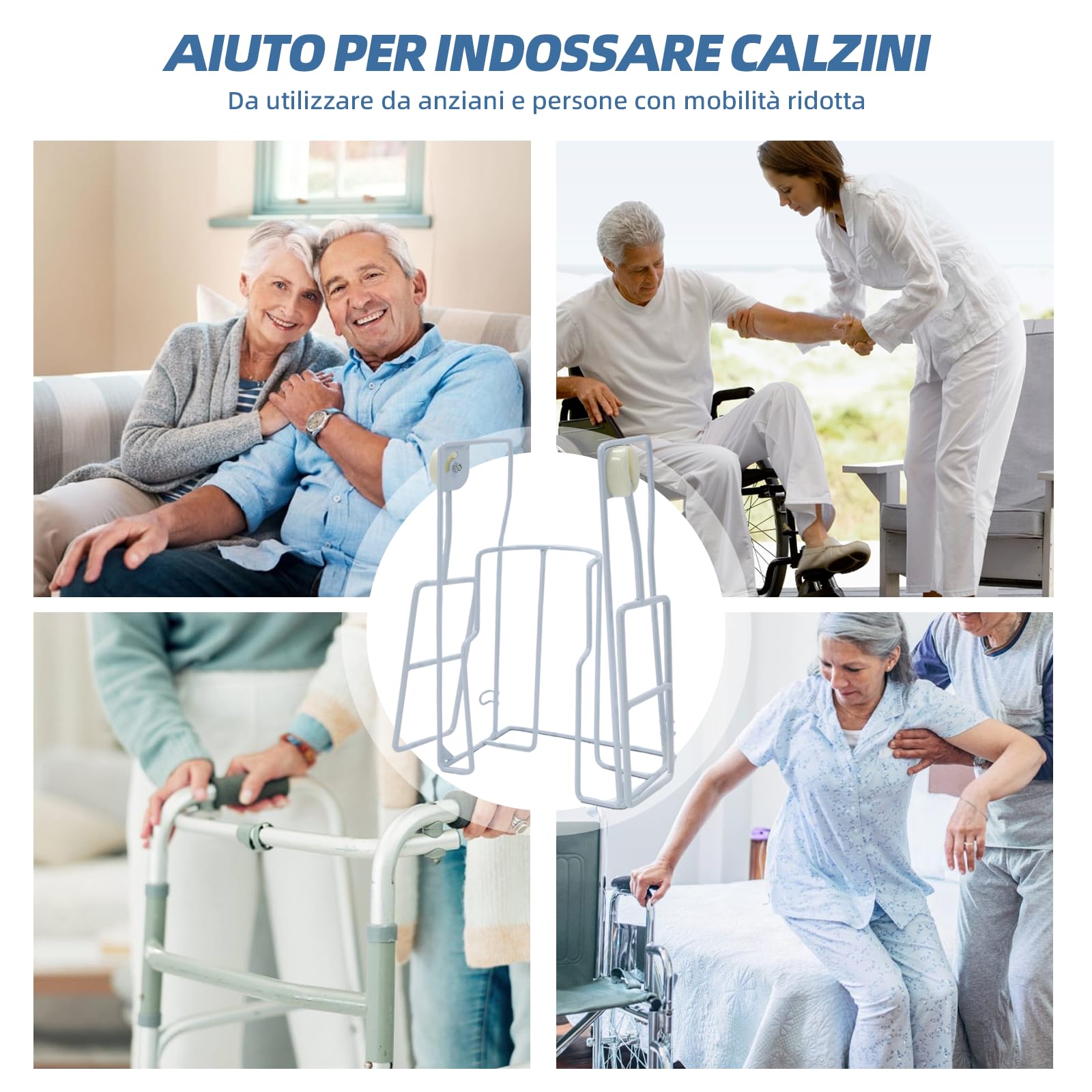 Calzettoni per calze, calzettoni con manico telescopico, per anziani, facile da indossare e togliere calze a compressione e collant, in metallo