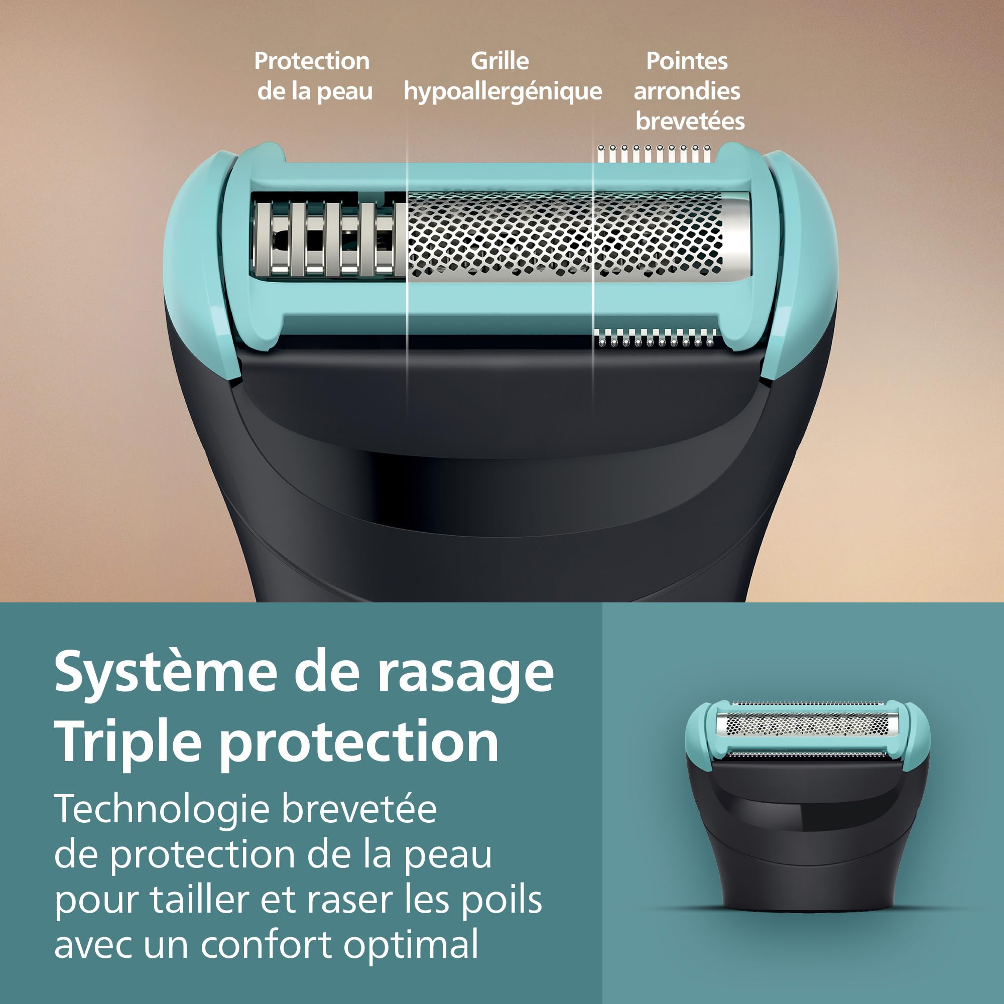 Philips Bodygroom série 5000 - Tondeuse pour hommes avec Triple protection, taille des poils et rasage des zones intimes, accessoire pliant pour le dos, 100% étanche, autonomie de 100 min, BG5480/15