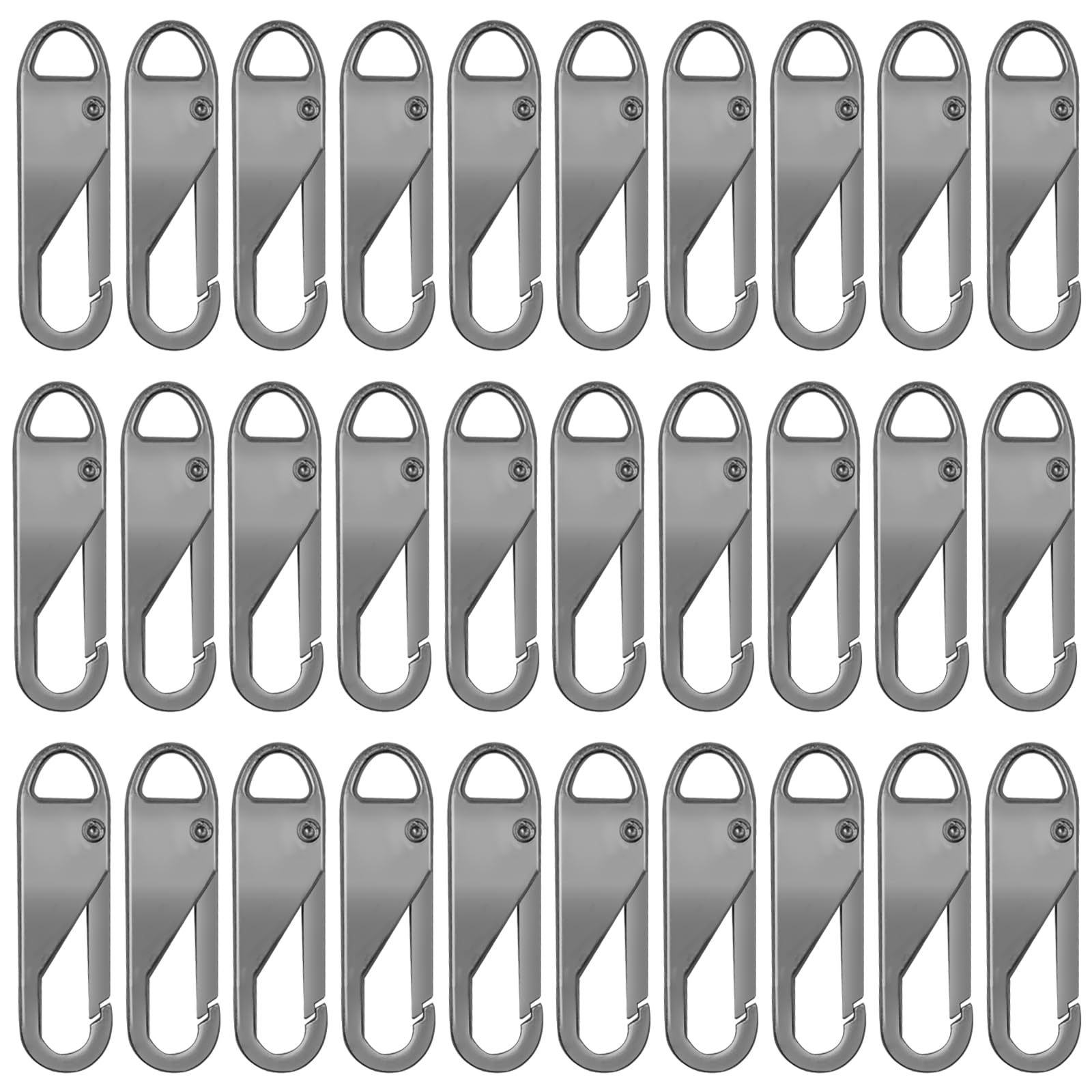 30Pcs Metal Zipper Replacement Kit - Detachable Zipper Pull Tabs, Repair Kit for Luggage, Clothing, Backpacks, Boots, Purse (Grey)