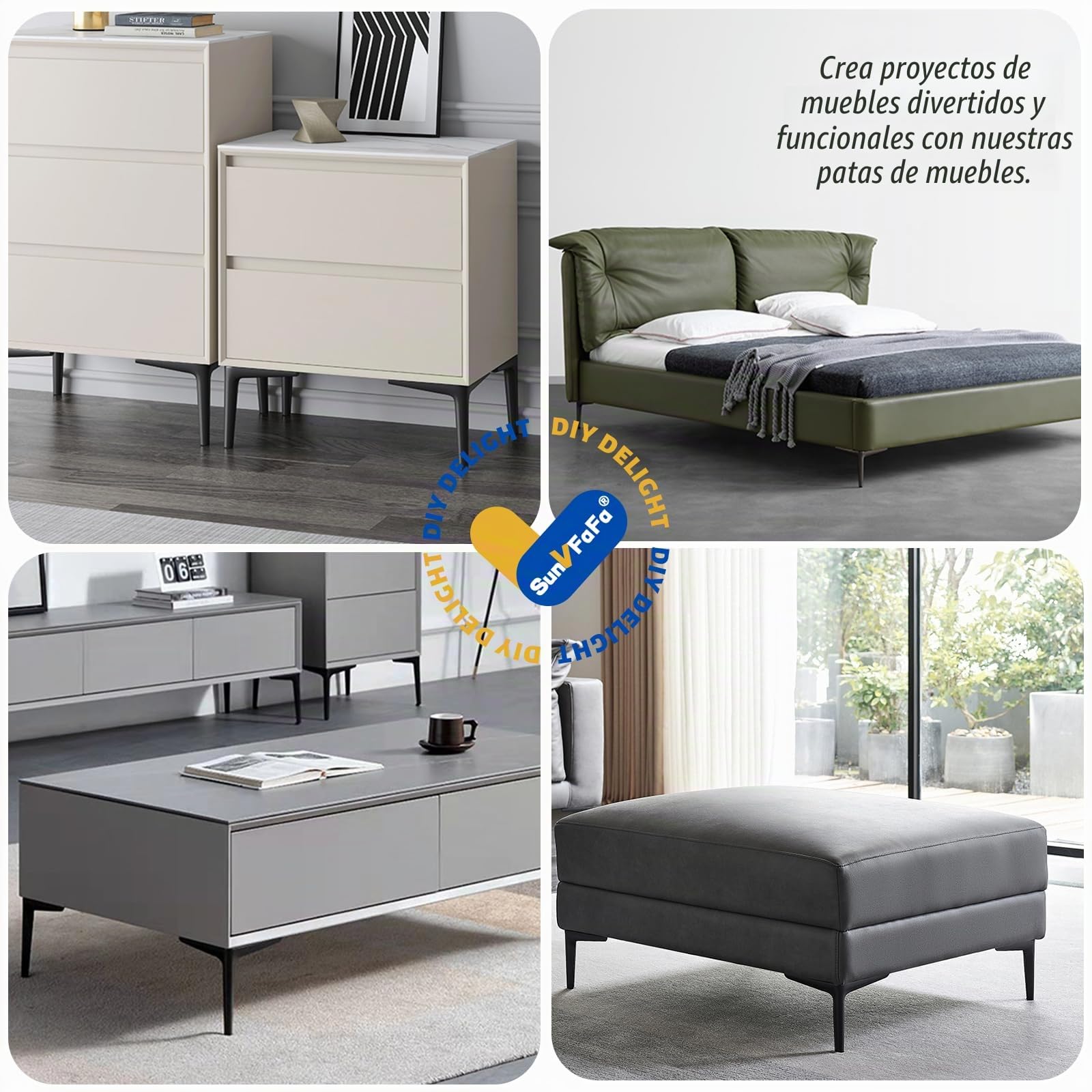 Patas de Mueble 18 cm, Patas de Metal para Muebles Juego de 4 | Patas Cortas Modernas Negras DIY, Soporte Resistente, Reemplazo para Armario, Cómoda, Aparador, Mesita de Noche, Sofá