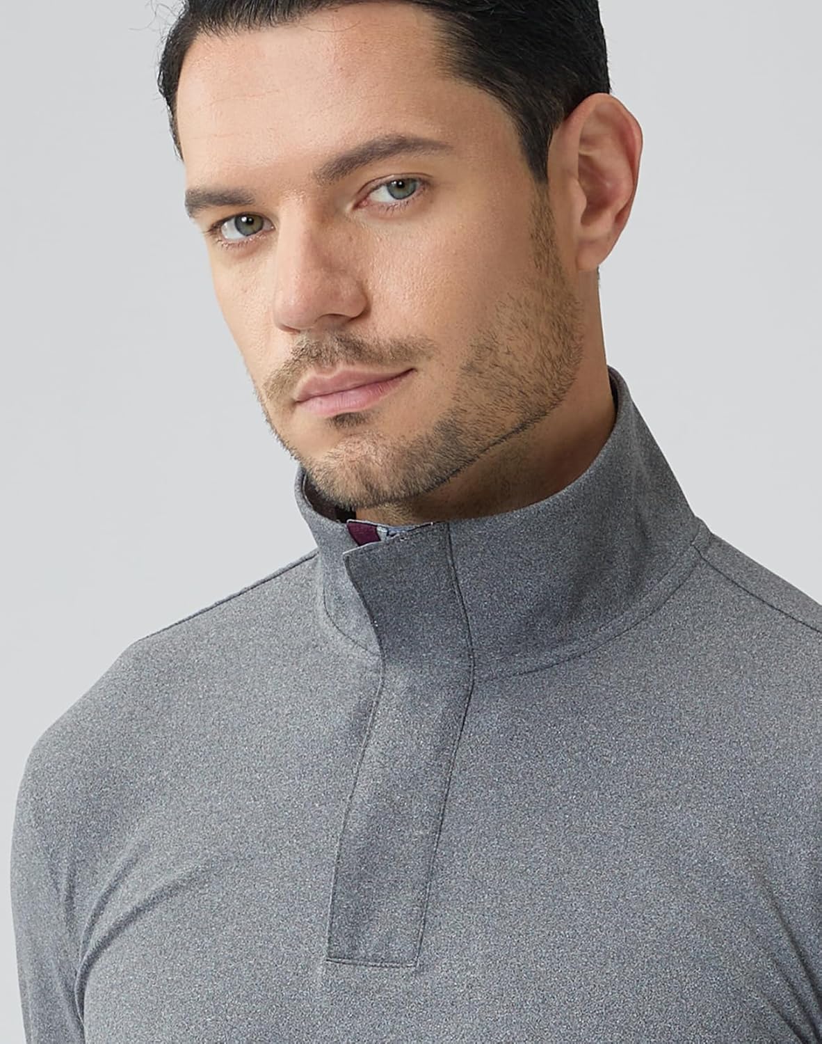 Zip-Neck Polo Shirts for Men Brushed Comfort Stretch Casual Long Sleeve Regular Fit