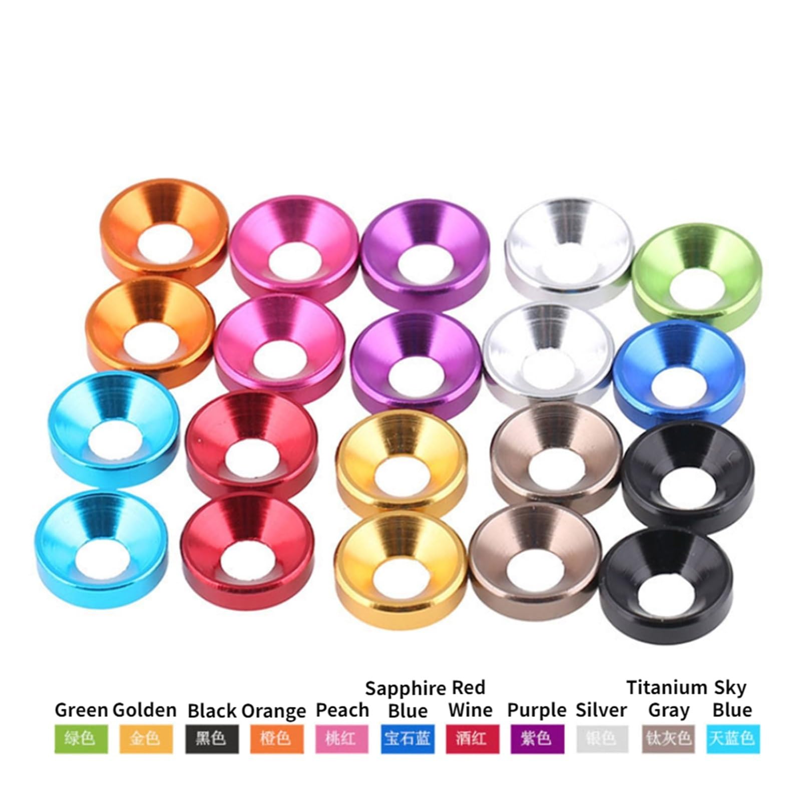 Rondella svasata， 10-5 pezzi M2 .5 M3 M4 M5 Rondella in alluminio Testa svasata Bullone Rondelle Guarnizione Concava Conica Decorativa(Golden,M2 (10PCS))