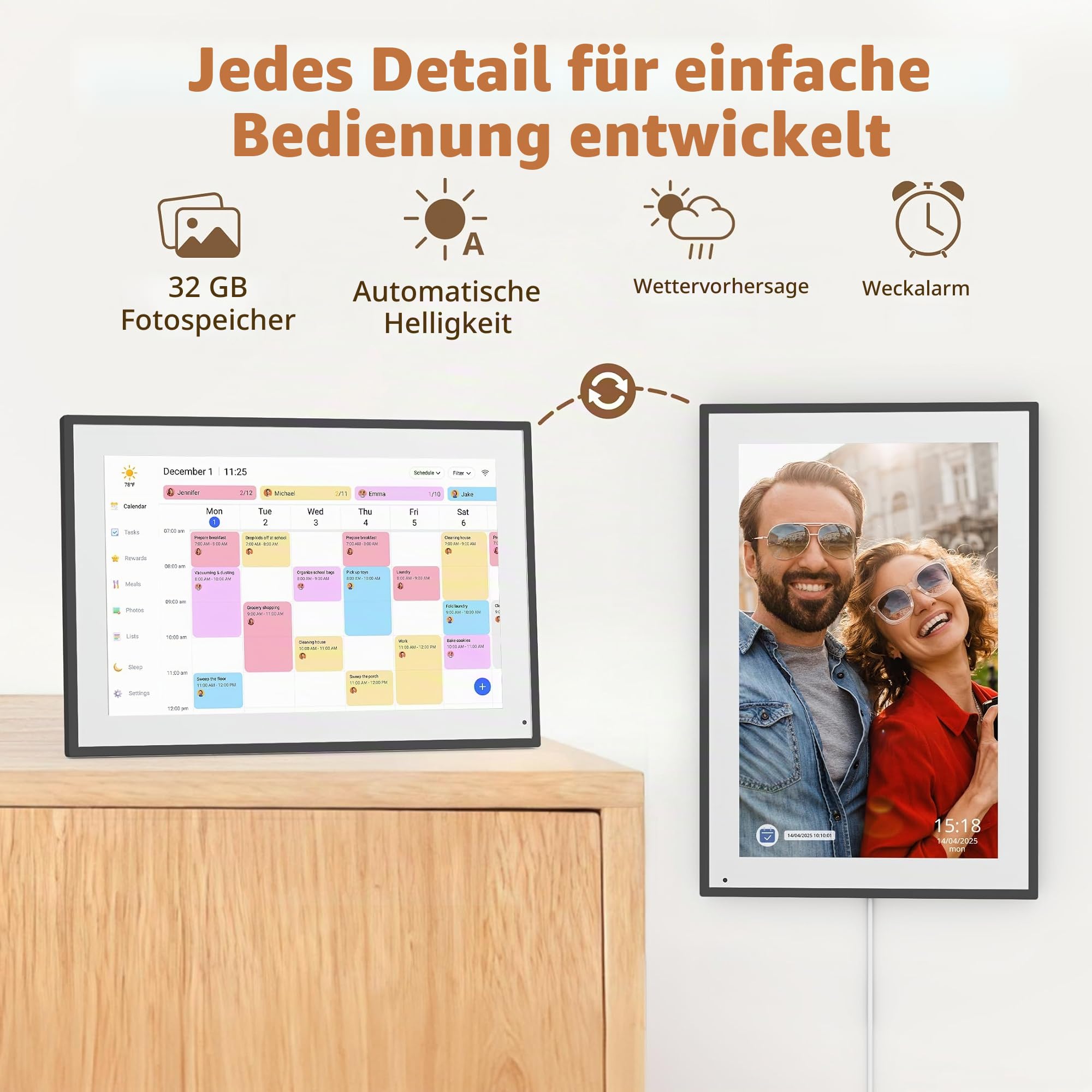 Dragon Touch 14 Zoll Digitaler Kalender Wand - 1920 * 1080 FHD Elektronischer Wandkalender Familienplaner mit 32GB Speicher und Wandhalterung, Touchscreen Intelligenter Tischkalender-Schwarz
