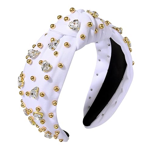 CEALXHENY Diademas anudadas de cristal para mujer, diademas brillantes con diamantes de imitación, cuentas doradas anchas adornadas, accesorios para disponible en Yaxa El Salvador