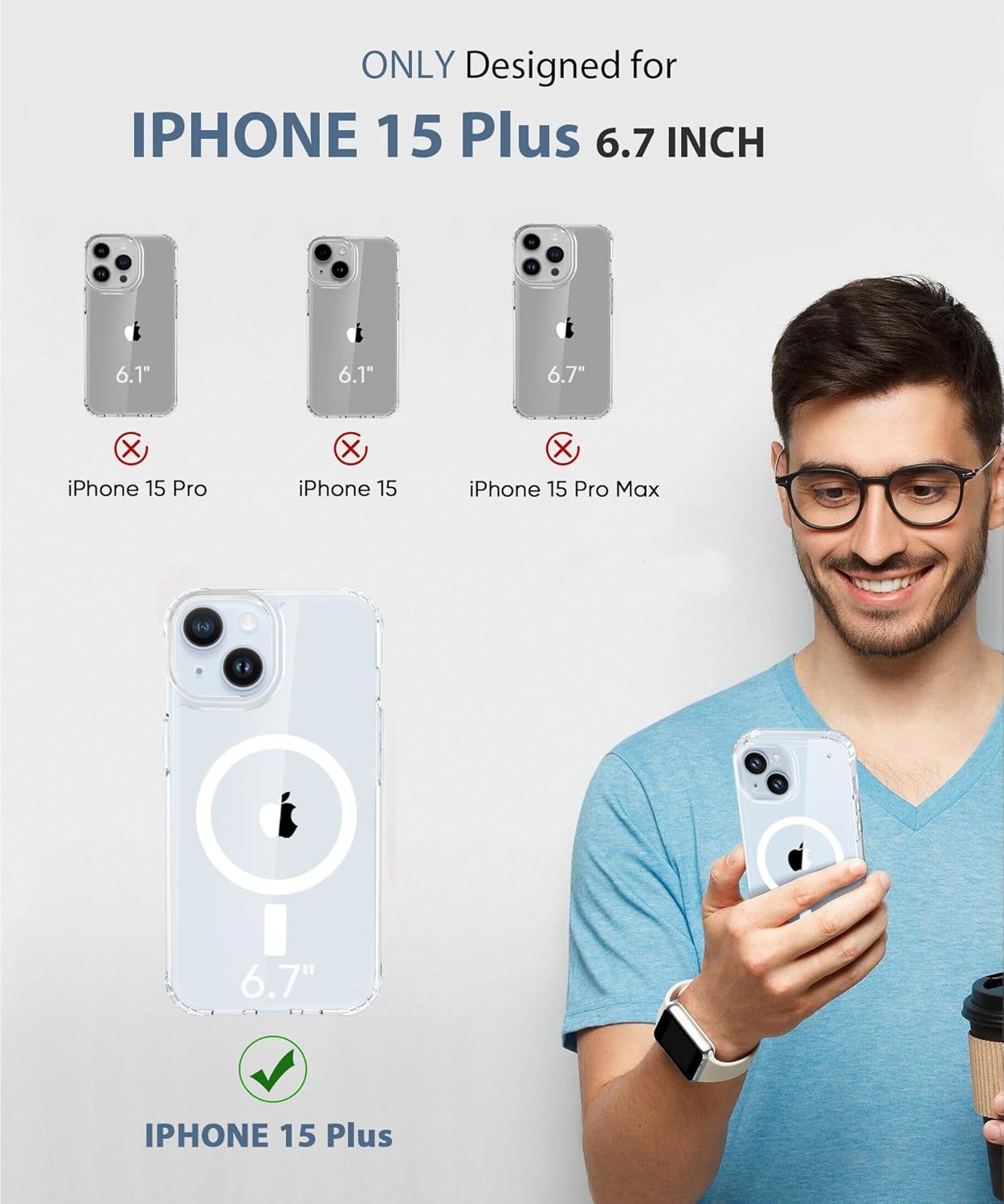 Compatible with iPhone 15 Plus Case Clear, Built-in Screen Protector, with Camera Lens Protector, [Compatible with MagSafe] Full Body Phone Case, Protective Cover for 15Plus 6.7" (Clear) - Image 2