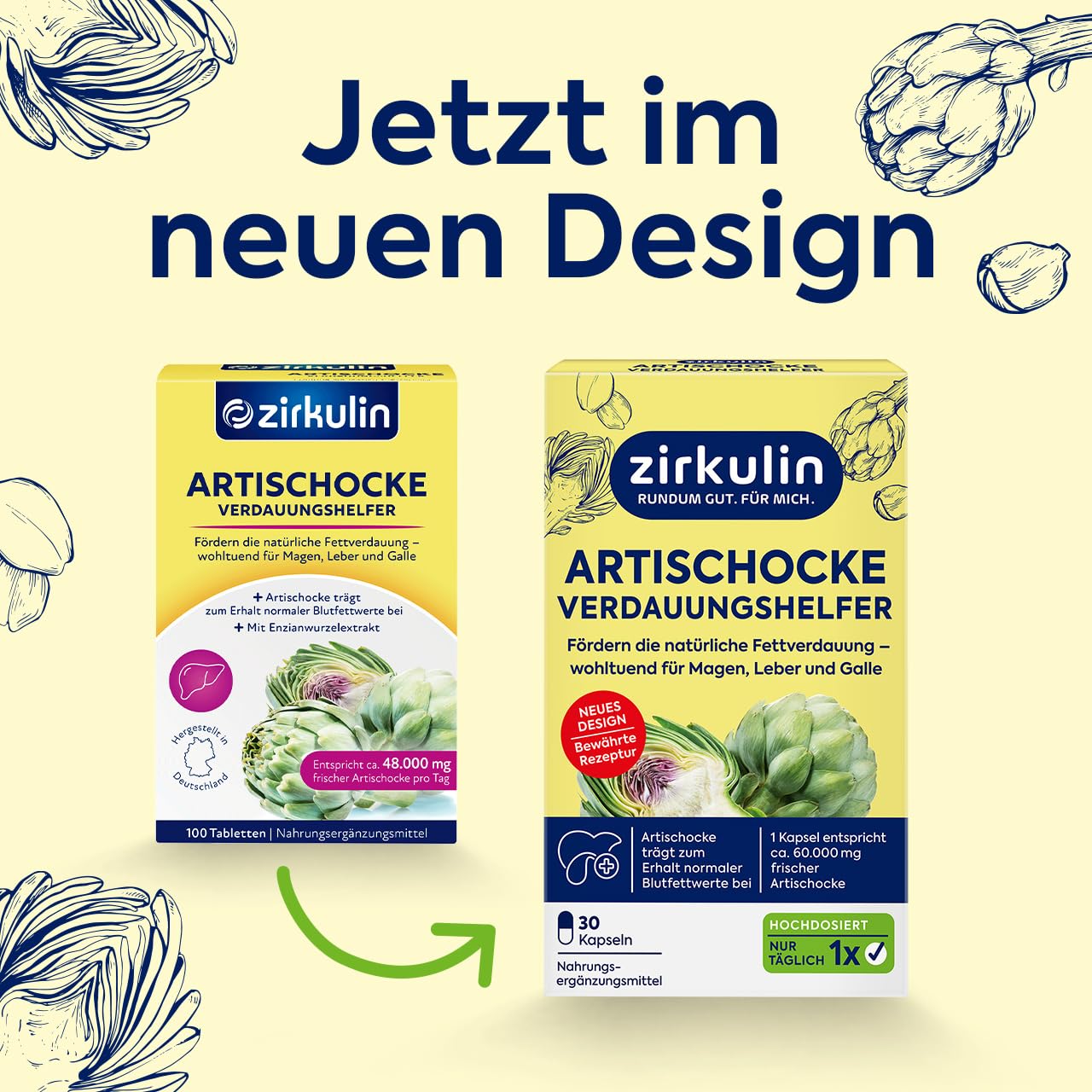 Zirkulin Artischocke Verdauungshelfer 180 Kapseln - 60.000mg pro Kapsel- Hochdosiert - effektive Unterstützung der natürlichen Fettverdauung - wohltuend für Magen, Leber und Galle
