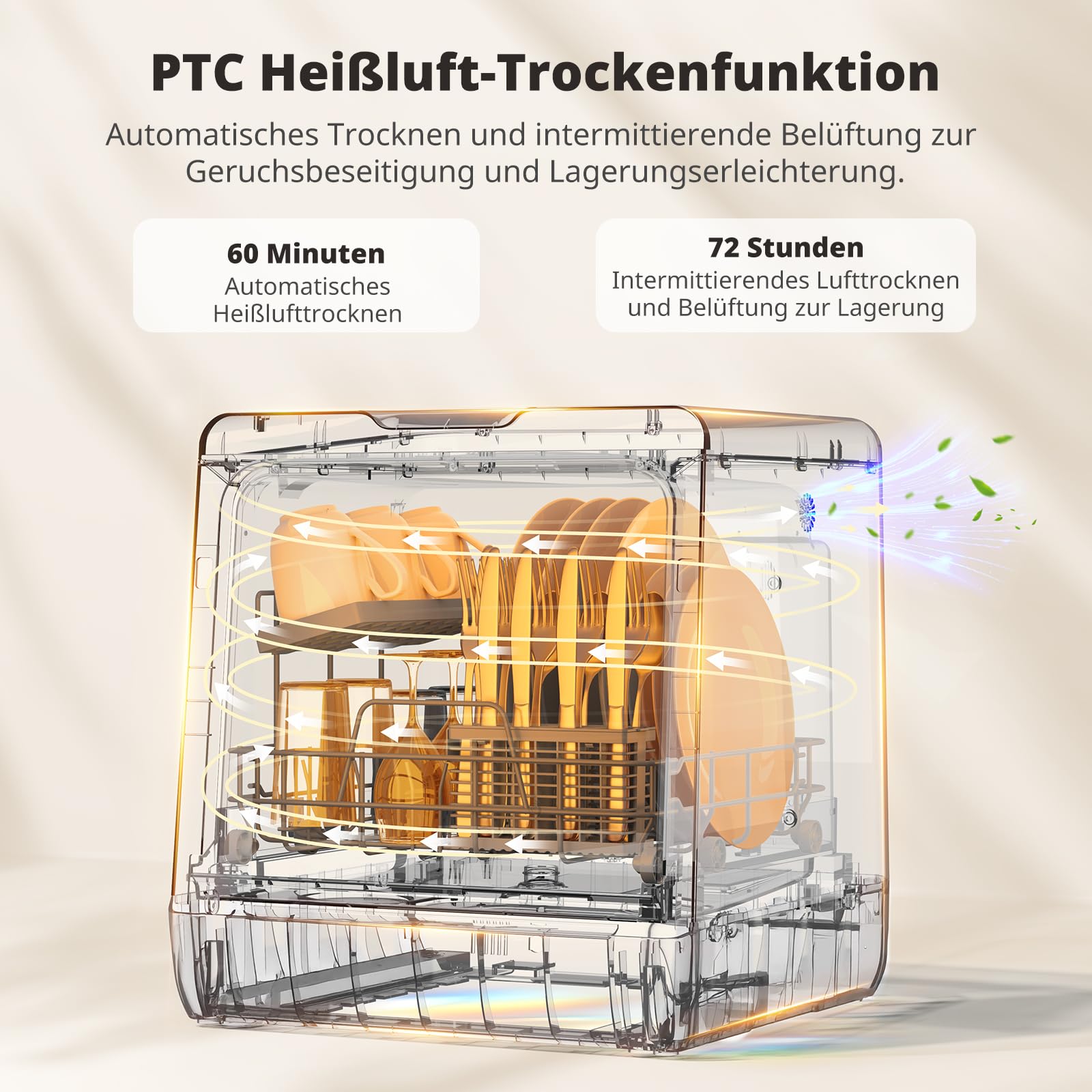 AIRMSEN Mini Geschirrspüler, Tischgeschirrspüler, Mini Spülmaschine mit 8+3 Programmen, 5L Tank,... Ansicht 7