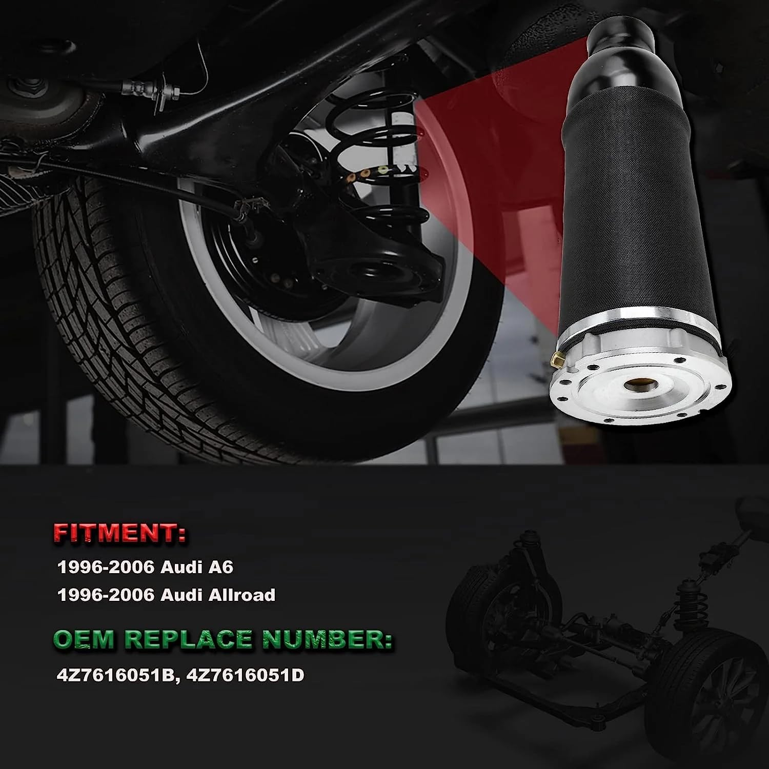 1 pieza de suspensión neumática delantera de resorte de aire de repuesto para 1999 – 2006 A6 C5 2001-2005 Allroad Quattro Wagon C5 4BH Accesorios para coche Parte # 4Z7616051B 4Z7616051D