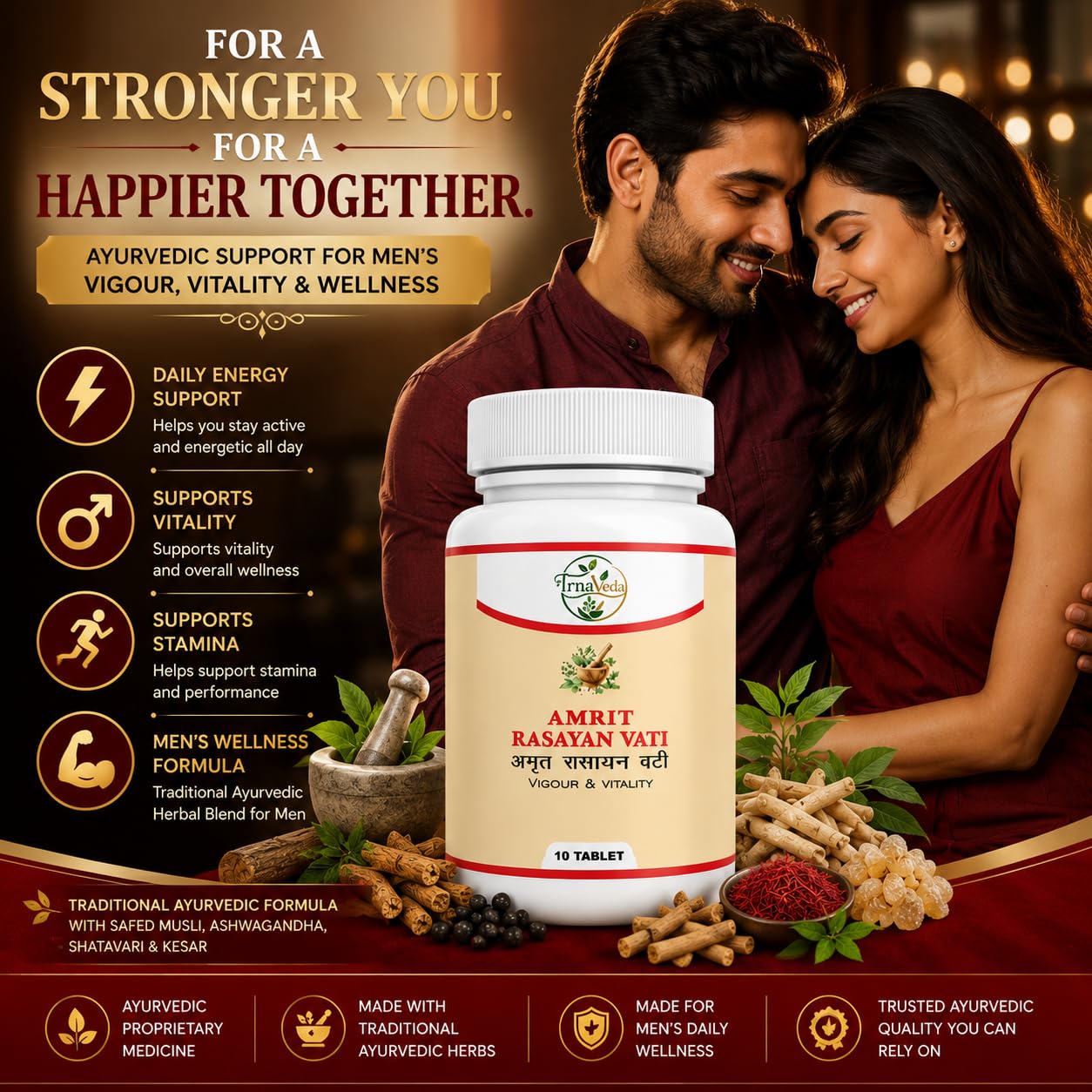 Amrit Rasayan Vati Gold Tablet for Men | Herbal Energy & Stamina Support Supplement | 10 Tablets — Amazon image 2