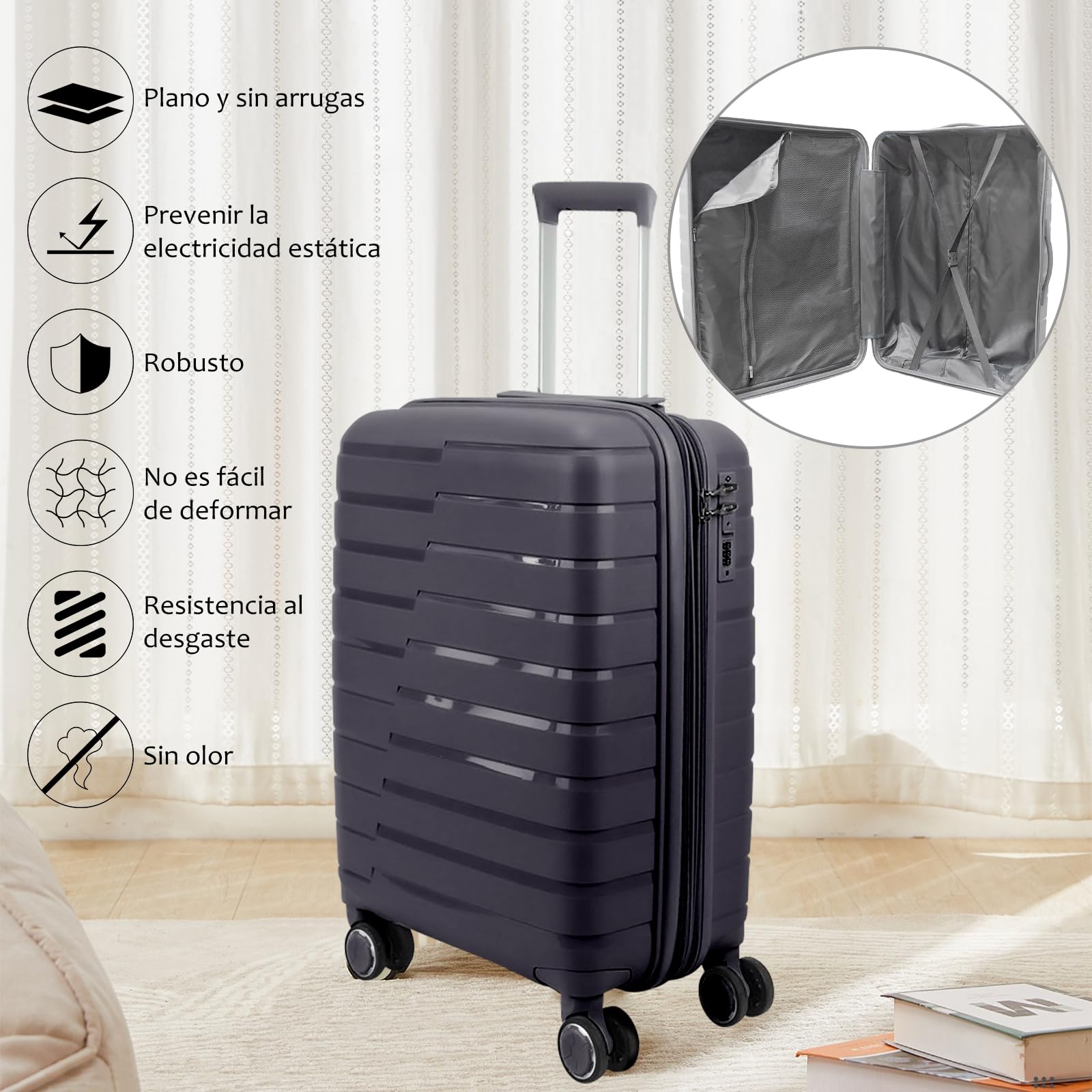 Maletas de Viaje Trolley Rígida (66 x 45 x 28 cm), Maleta de Viaje con Ruedas Giratorias y Cerraduras de Dial Material PP Ligero (Azulm-M)