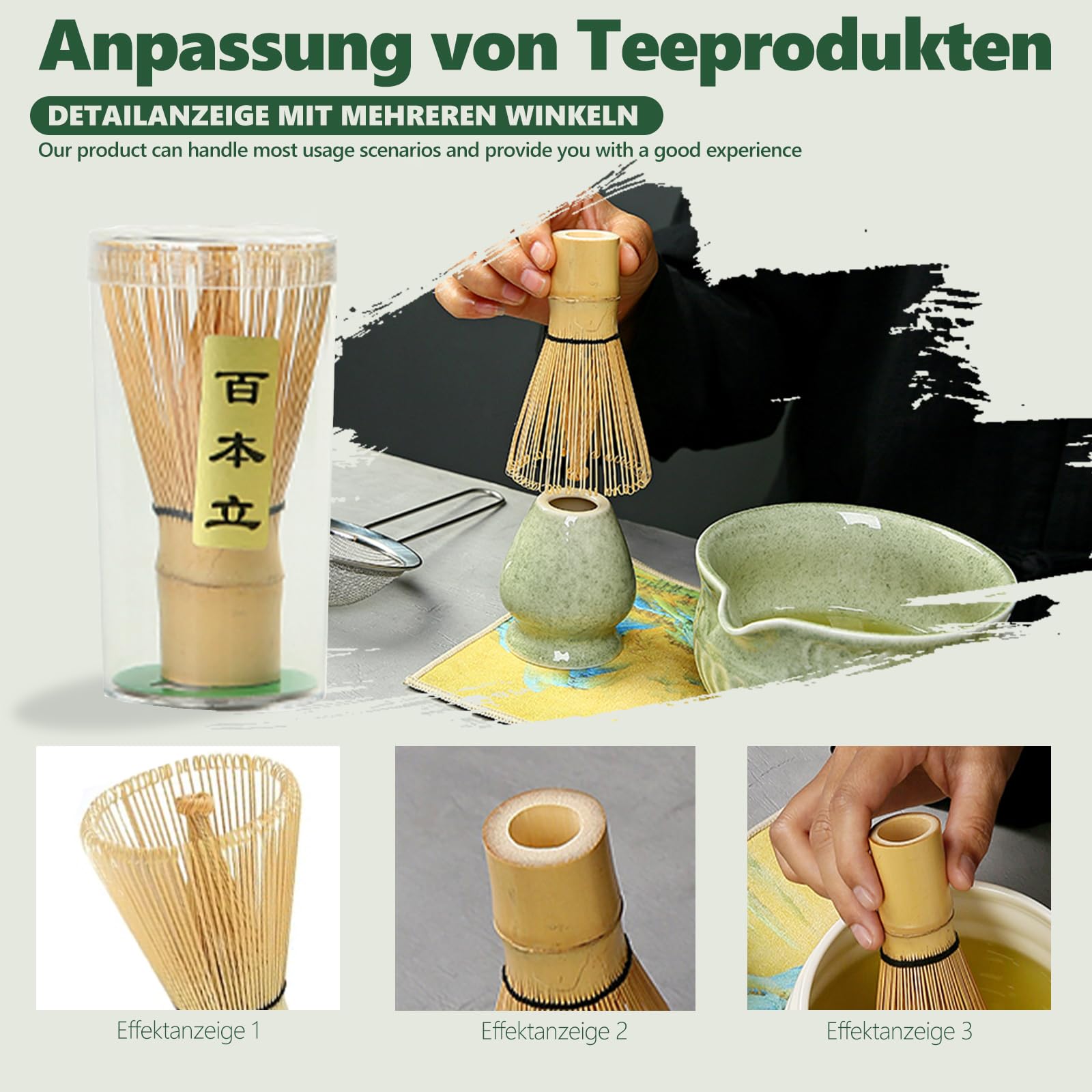 Fouets à Matcha Service à Thé Japonais, Matcha Kit 7 Pièces Matcha Set, Bol Matcha Avec Bec Verseur, Fouet En Bambou, Support à Fouet, CuillèRe à Café, Tamis à Matcha, Torchon, Vert