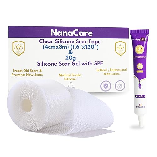 Gel de silicona para cicatrices con SPF 20G y cinta de silicona transparente para cicatrices de 120 x 1.5 pulgadas, rollo de láminas de silicona de