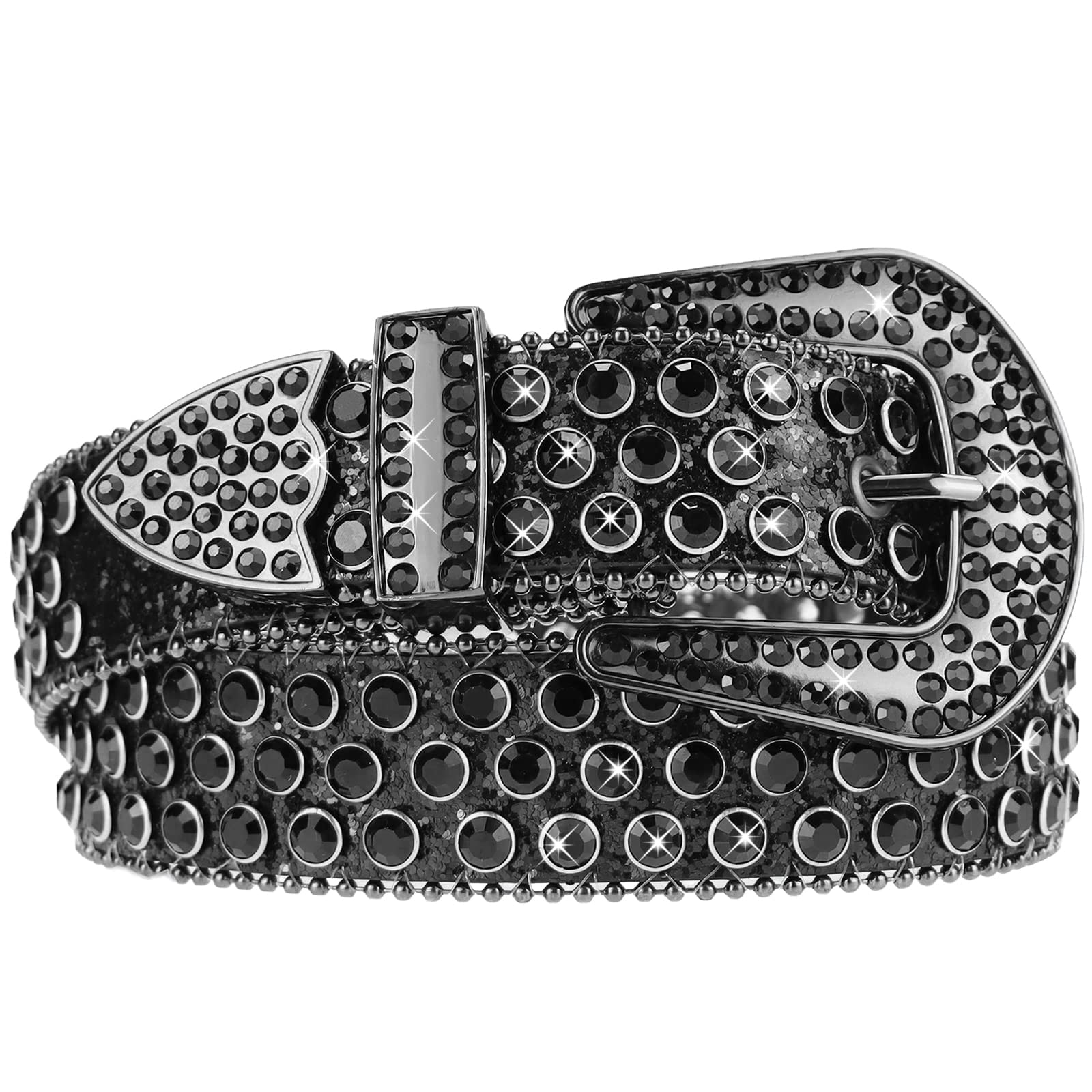 KorhLeoh Rhinestone Belt for Women Men, Western Cowgirl Cowboy Bling Studded Leather Belt for Jeans Pants (suit for waist 29-40")