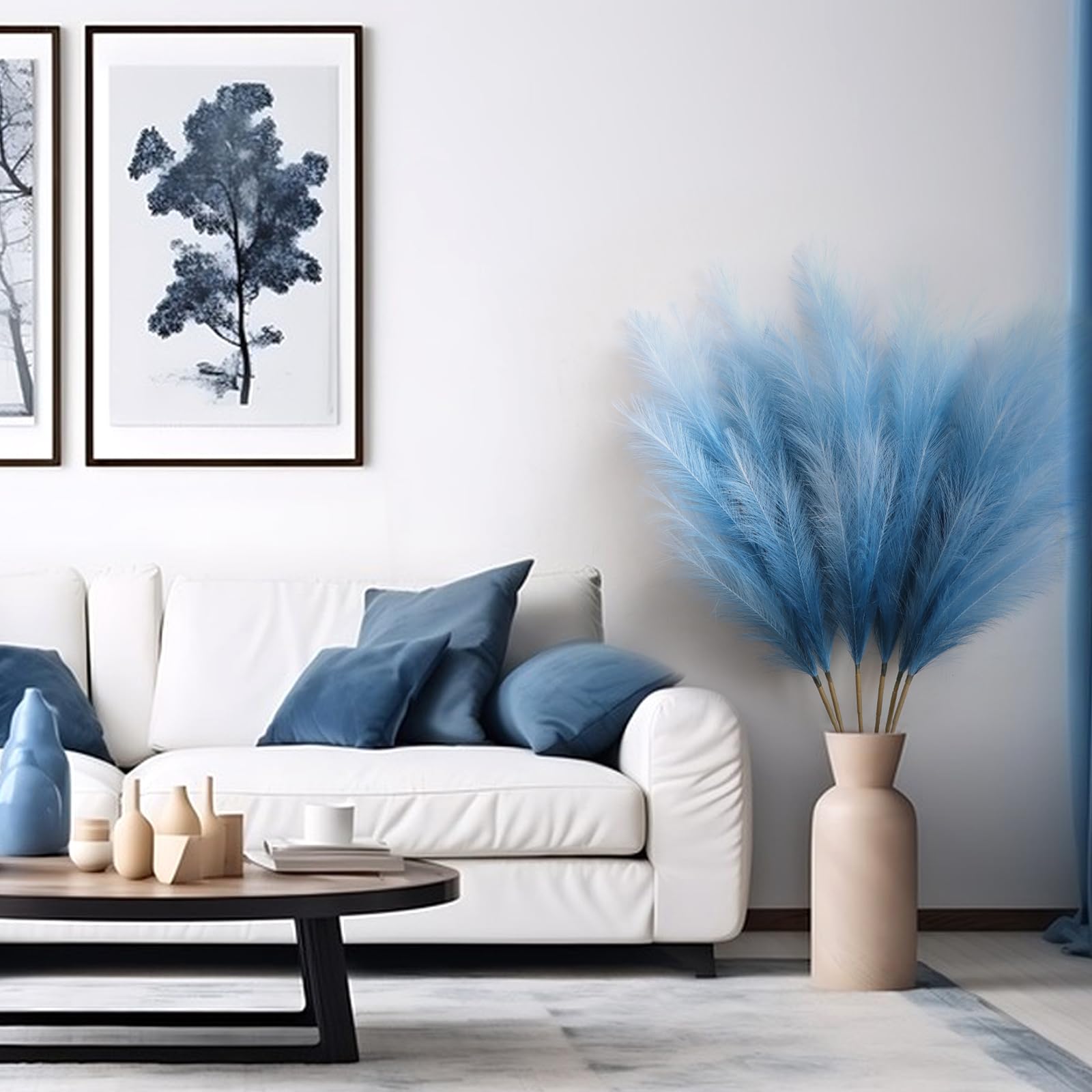 Decorazione Pampas Secca Grande 6 Pcs 113cm blu Pampas Erba Simulata Pampas Erba Pampa Artificiali Fiori per Soggiorno, Casa, Pavimento, Vaso, Decorazione Boemia