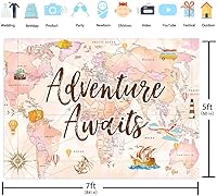 Vista 6 de Telón de fondo de aventura de 7 x 5 pies con temática de viaje, decoración de fiesta de espera, Bon Voyage, mapa de aventura, fotografía, fondo