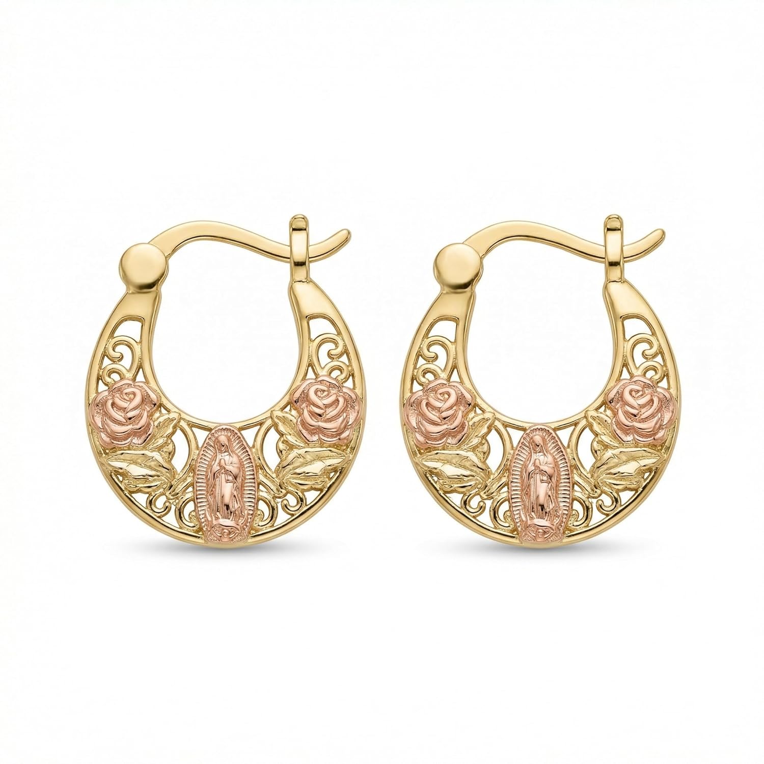 14K Gold Plated Virgin Mary Hoop Earrings