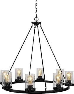 JONATHAN Y JYL7554A Pablo Ring 33.5" 8-Light Iron/Seeded Glass Bohemian Cottage LED Chandelier, Farmhouse,Rustic Adjustable Dining Room, Living Room, Kitchen, Foyer, Oil Rubbed Bronze