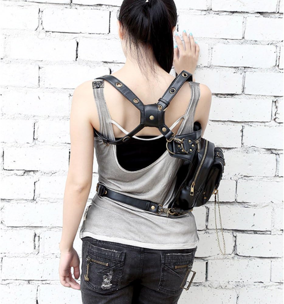 Retro Punk Waist Bag Military Tactical Drop Leg Bag Outdoor Bike Motorcycle Cycling Hiking Fanny Pack Hip/Thigh Bag Utility Pouch Shoulder Crossbody Bag Black