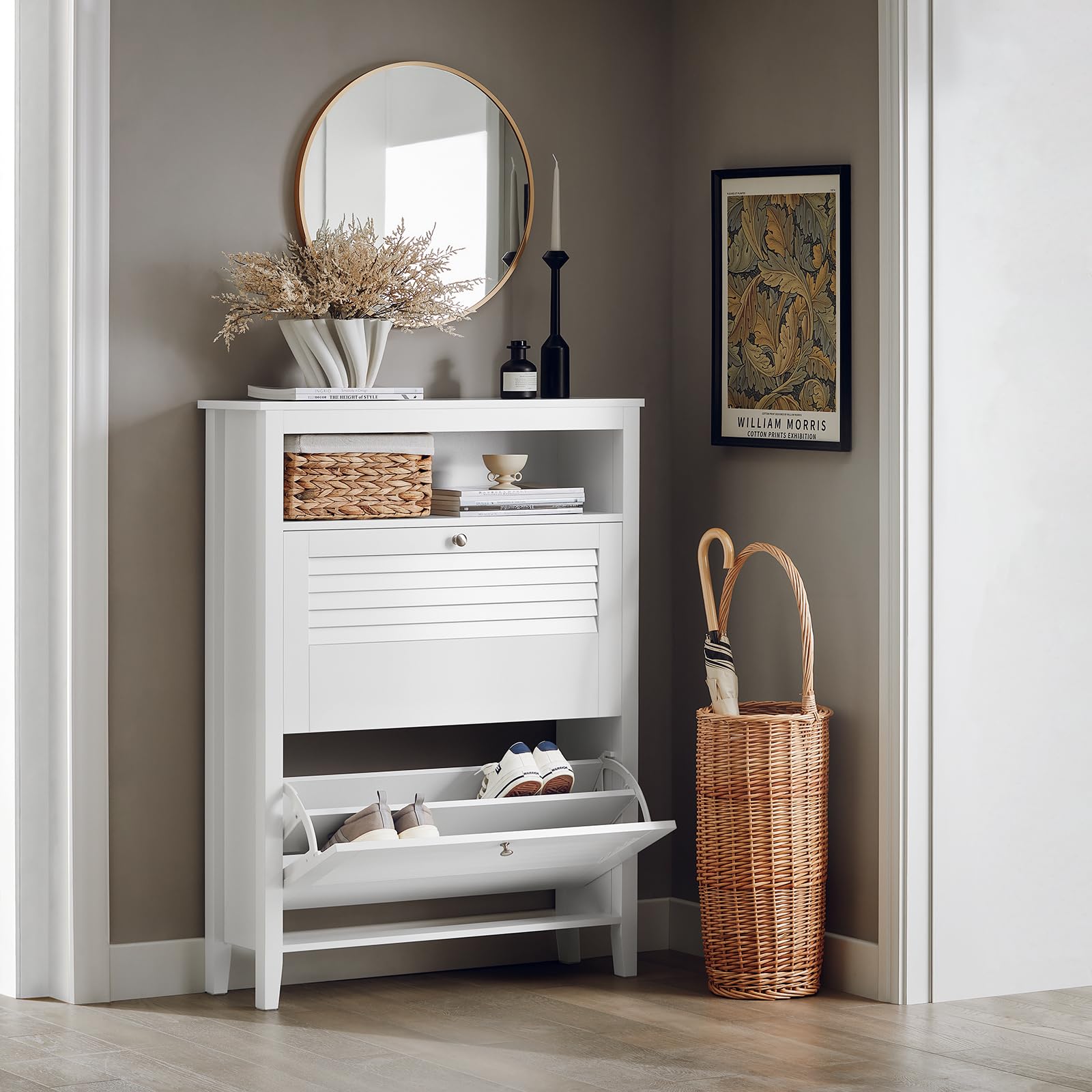 SoBuy Mobiletto portascarpe con 2 ante e 4 ripiani, con scomparto aggiuntivo per scarpe Mobile ingresso bianco L80*P25*A108, FSR152-W