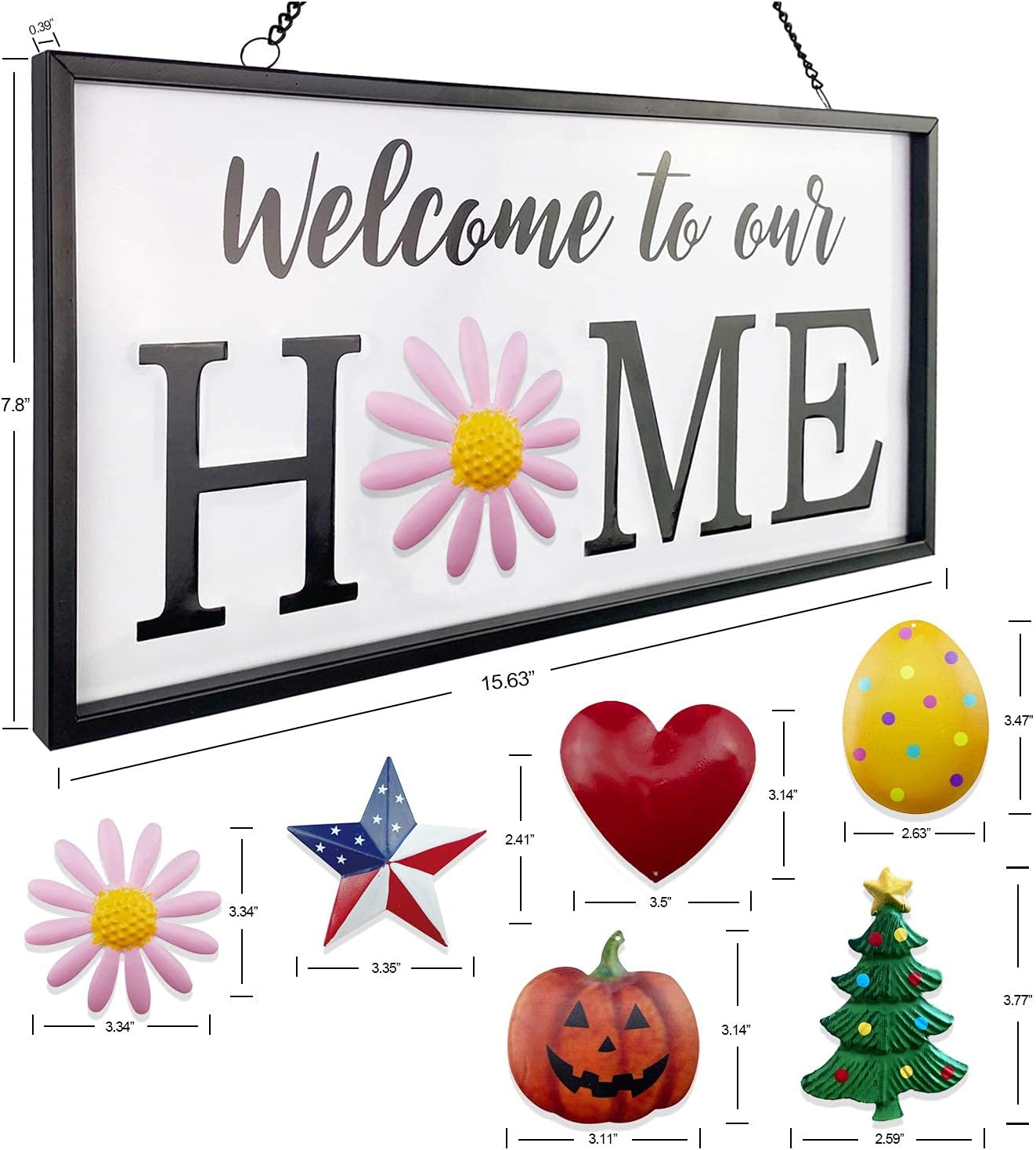 Winder Interchangeable Welcome Sign for Front Door Metal Wall Decor Hello sigh to Our Home Sign with 6 PCS Seasonal Magnetic Holiday Inserts Wall Hanging Indoor Rustic Home Decor Outdoor Decorations for Porch