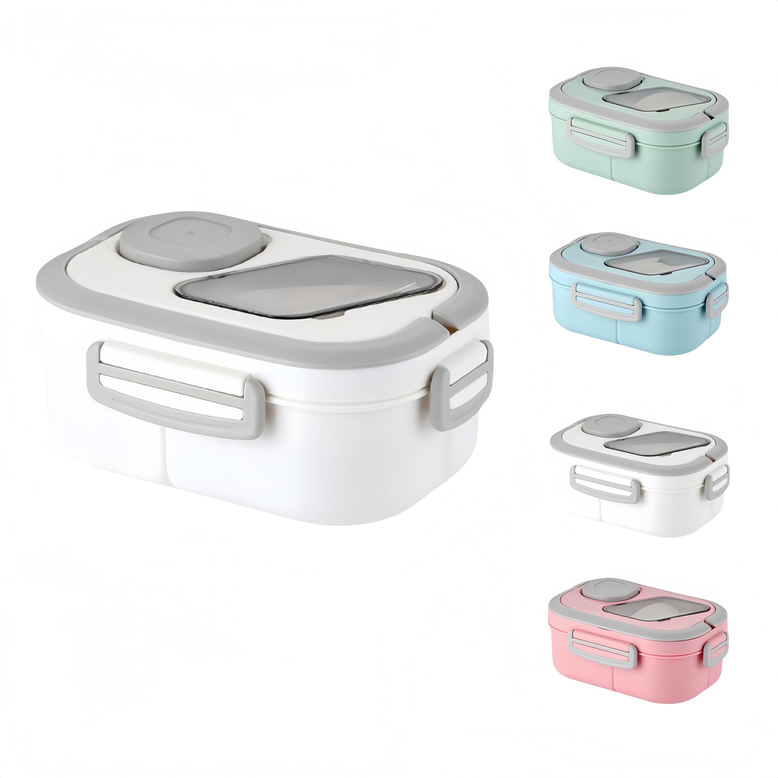 40oz adult bento box with multiple compartments, food - grade pp, built - in handle, leak - proof, microwave & refrigerator safe (white)