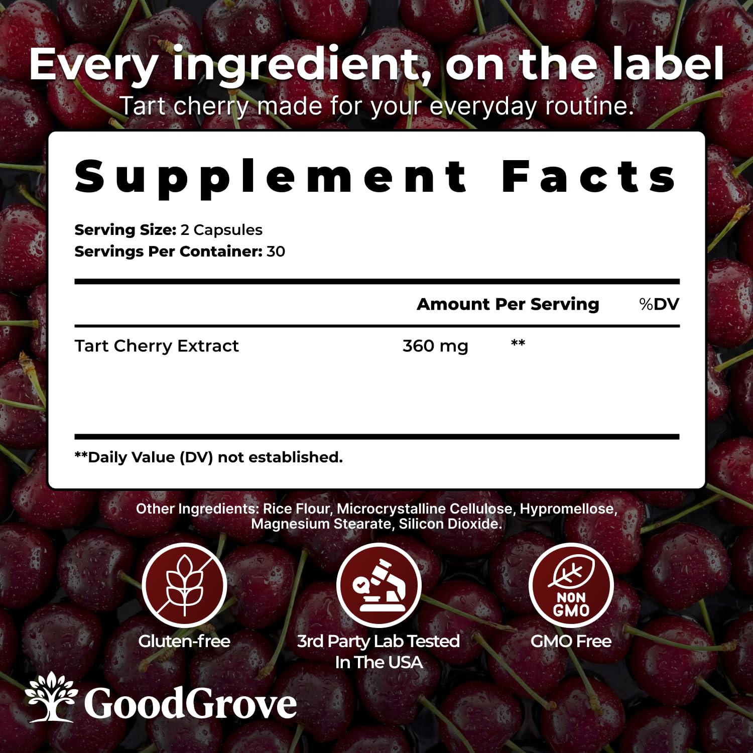 Montmorency Tart Cherry Capsules - Cold Pressed Tart Cherry Extract, 360mg Per Serving - Joint & Uric Acid Support - Vegan, Non-GMO, Gluten Free - 60 Count — Amazon image 7