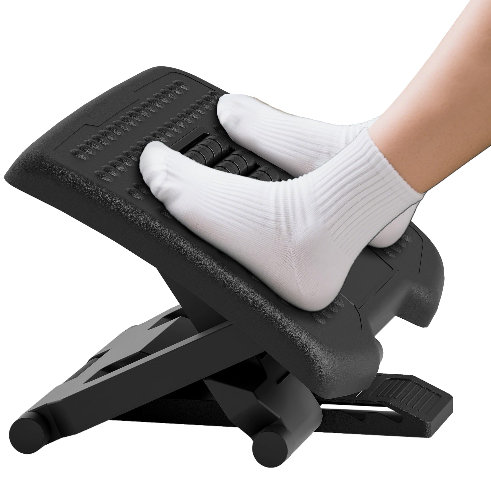 HOMCOM Fußstütze Schreibtisch Ergonomische 3 Stufig Höhenverstellbare Fußablage Fußbank mit Massage Funktion Fußhocker für Home-Office, Zuhause, Büro
