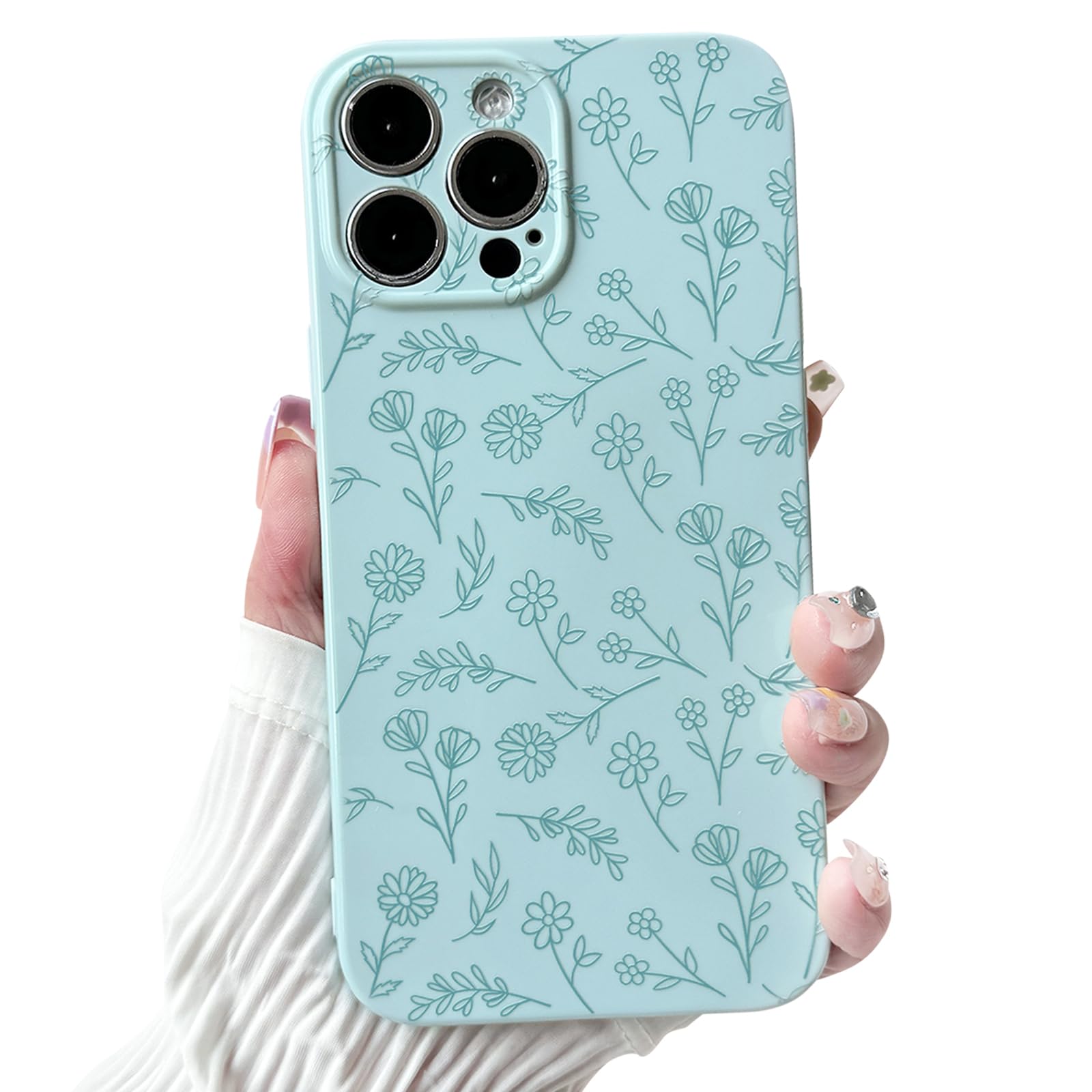 NITITOP Compatible with iPhone 14 Pro Max Case Cute for Women Girl Vintage Flower Floral Leaves Pattern Trendy Slim Fit TPU Silicone Shockproof Girly